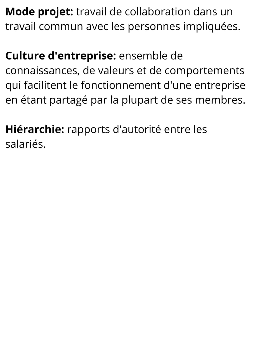 Sciences de Gestion et du
Numérique
Notions et Formules Les interactions au sein de
l'organisation
Notions
Culture: ensemble de croyances, d