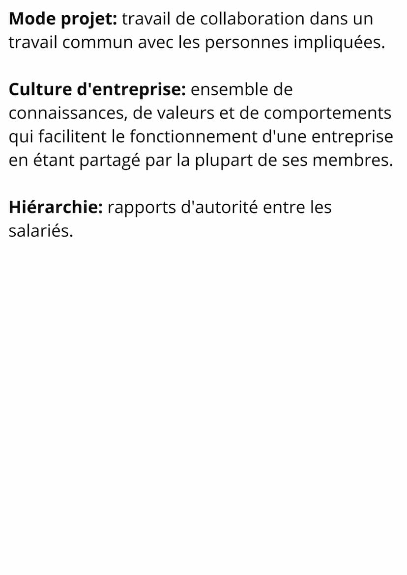 Sciences de Gestion et du
Numérique
Notions et Formules Les interactions au sein de
l'organisation
Notions
Culture: ensemble de croyances, d