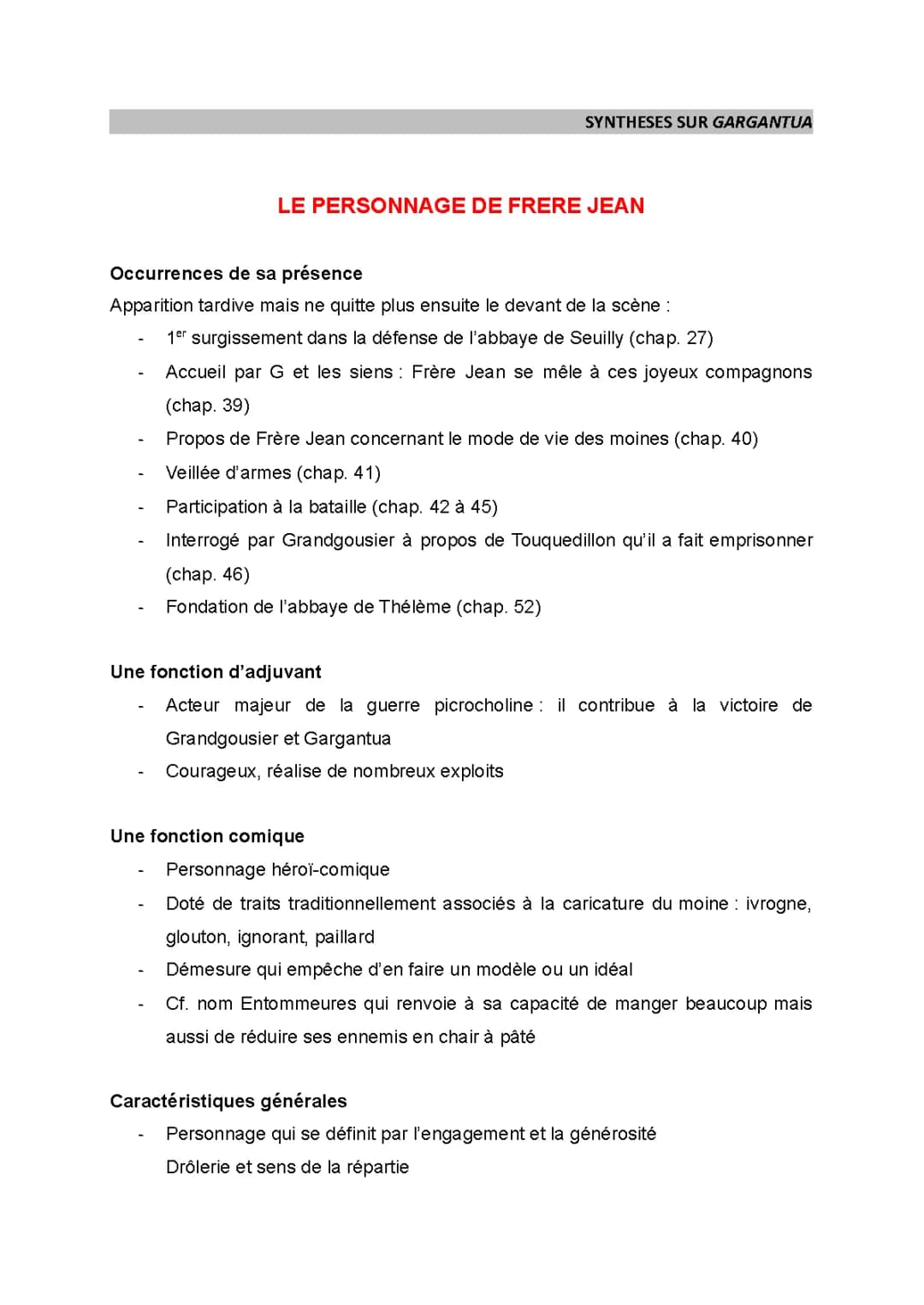Résumé de Gargantua par Chapitre - Analyse et Fiche Bac