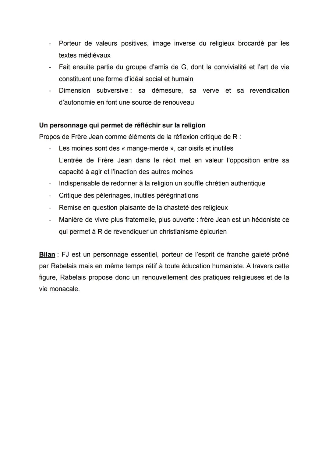 
<p>Frère Jean apparaît tardivement mais occupe ensuite le devant de la scène à plusieurs reprises dans "Gargantua":</p>
<ol>
<li>Il fait sa