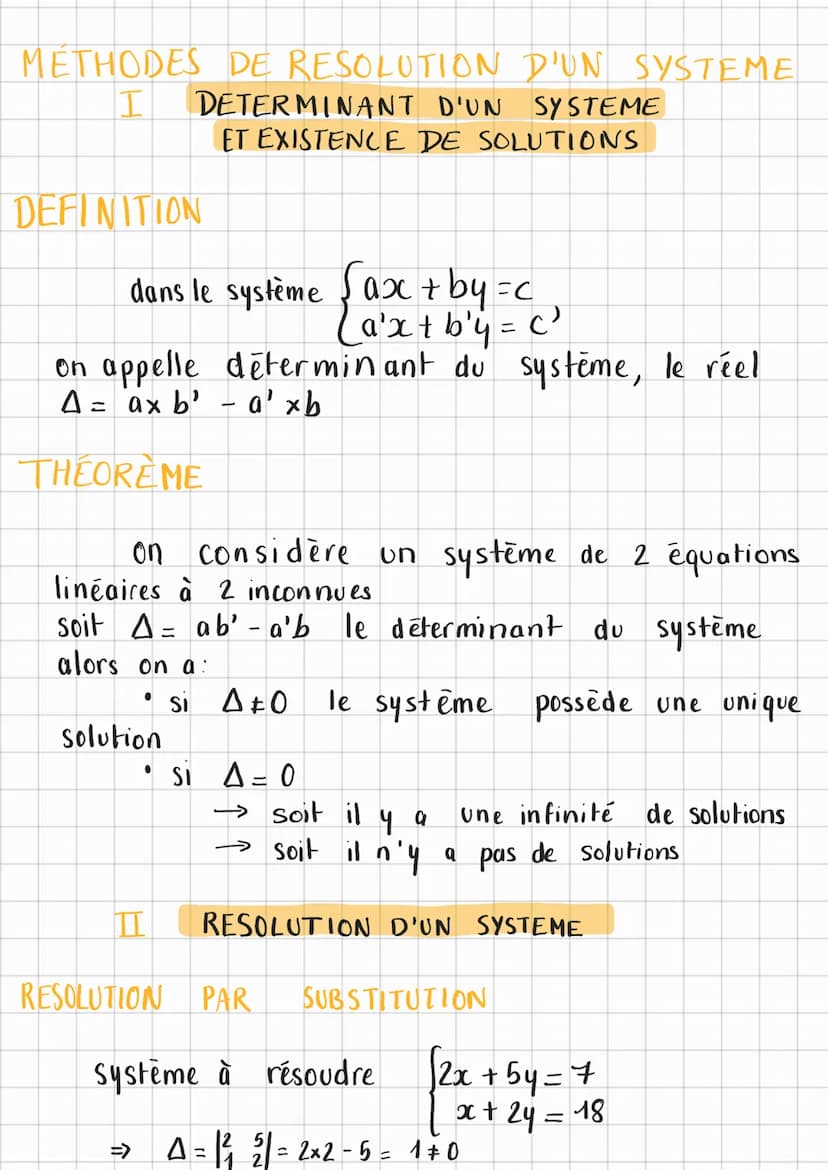 Résolution
de systèmes
DEFINITION
on appelle système lineaire de 2 équations à deux
inconnues x et y la donnée de 2 équations.
ax+by=c
[a²x 