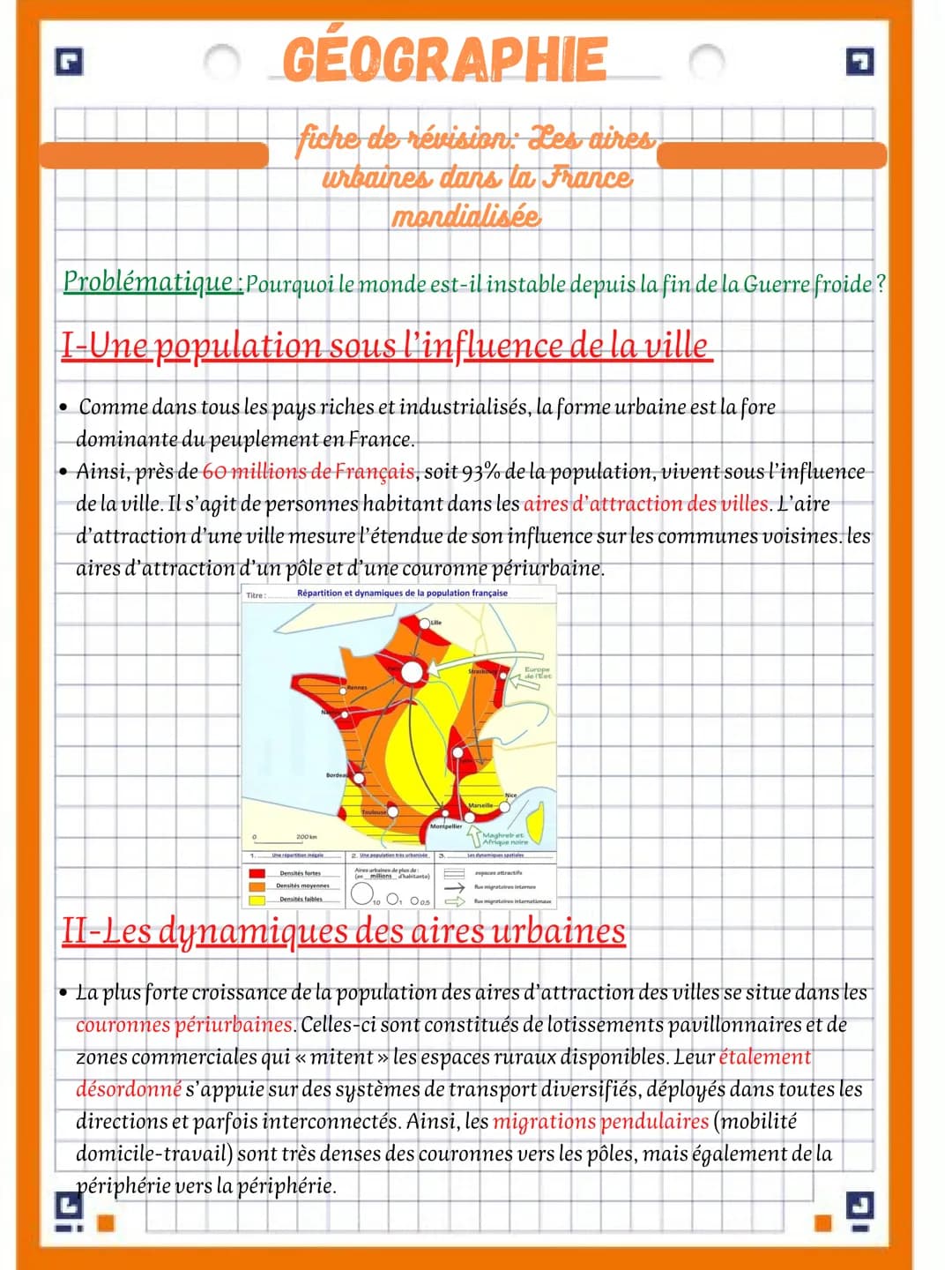 GÉOGRAPHIE
fiche de révision: Les aires
urbaines dans la France
mondialisée
Problématique : Pourquoi le monde est-il instable depuis la fin 