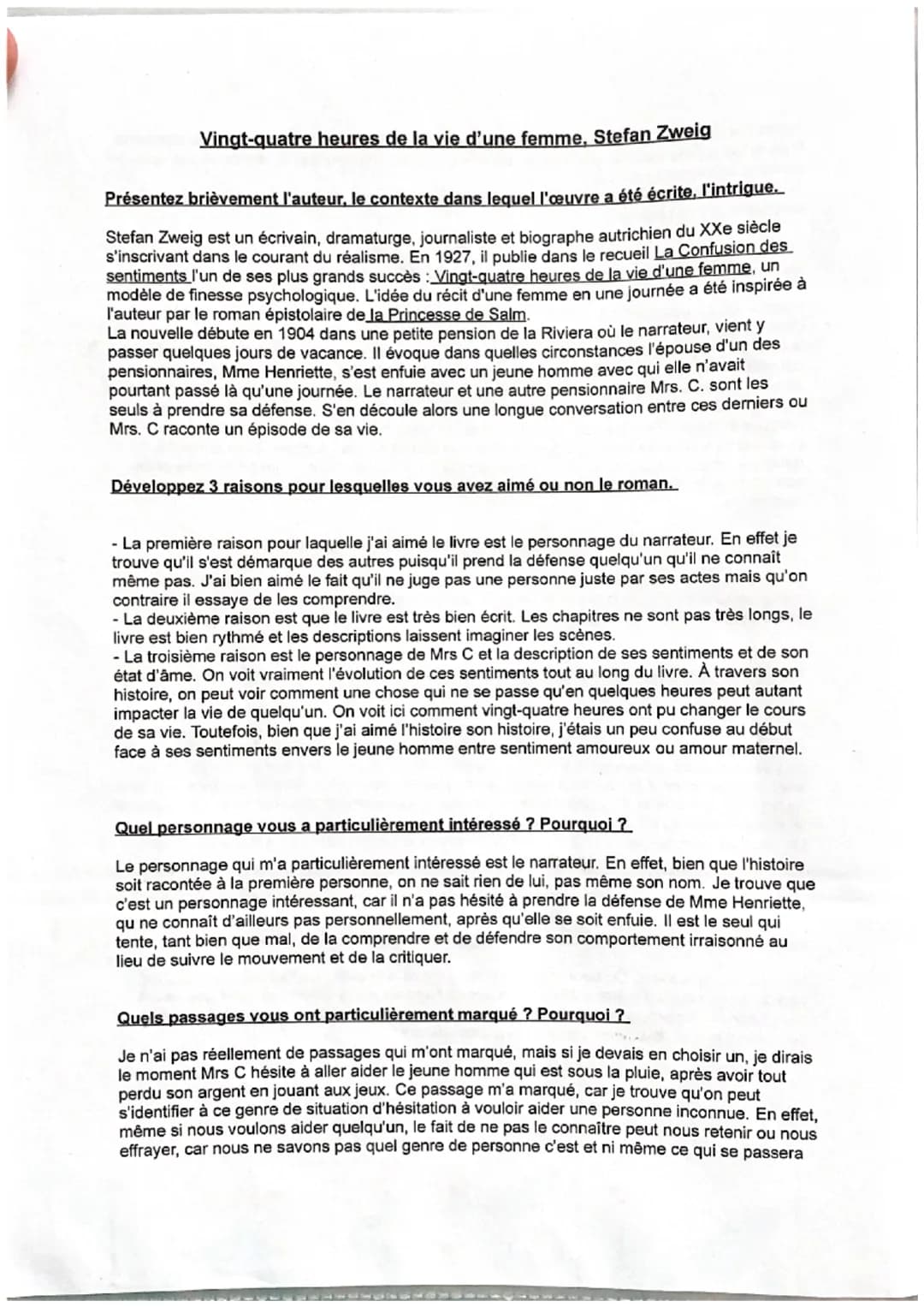 Résumé et Analyse de '24h de la Vie d'une Femme' par Stefan Zweig