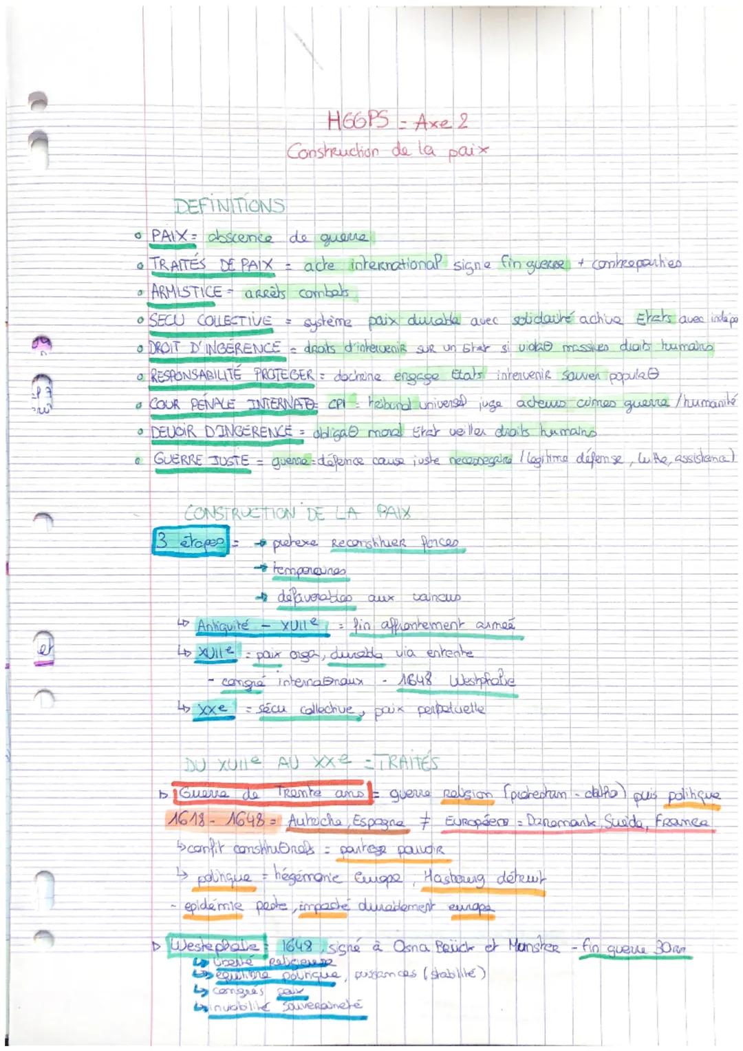 2
er C
HGGPS-Axe 2
Construction de la paix
DEFINITIONS
• PAIX= abscence de guerre
TRAITES DE PAIX
• ARMISTICE - aRrets
SECU COLLECTIVE
Erars
