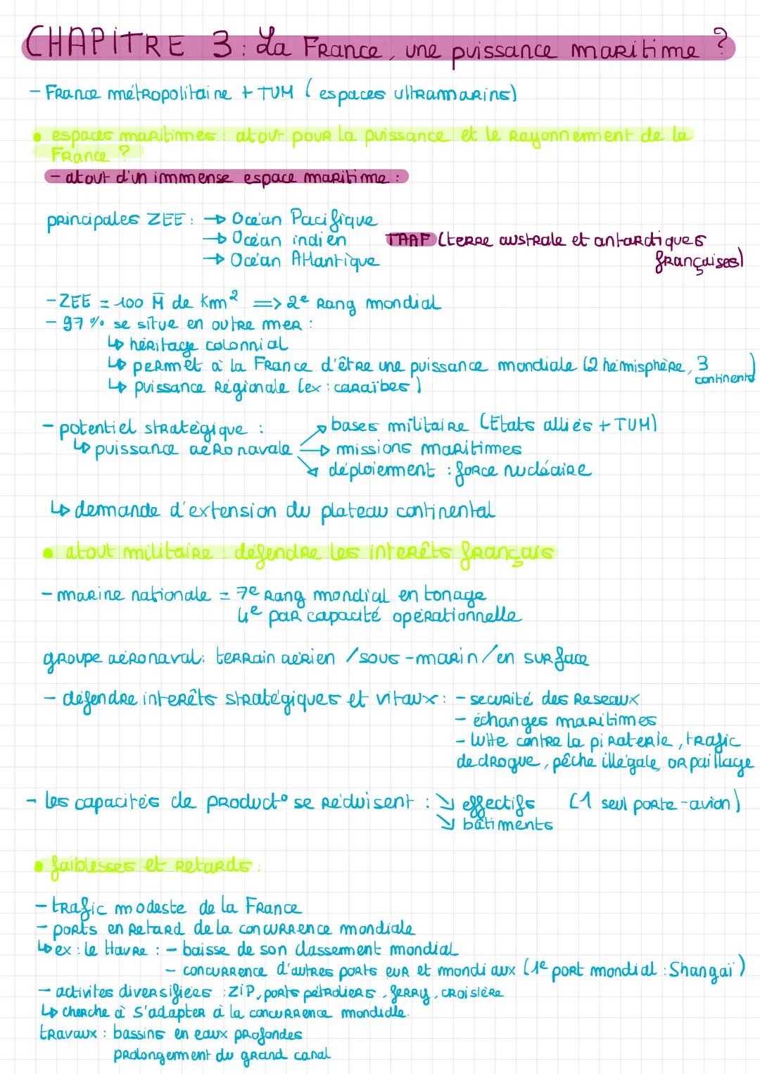 # CHAPITRE 3: La France, une puissance maritime ?

- France métropolitaine + TUM ( espaces ultramarine)

espaces marlbimes atov pour la puis