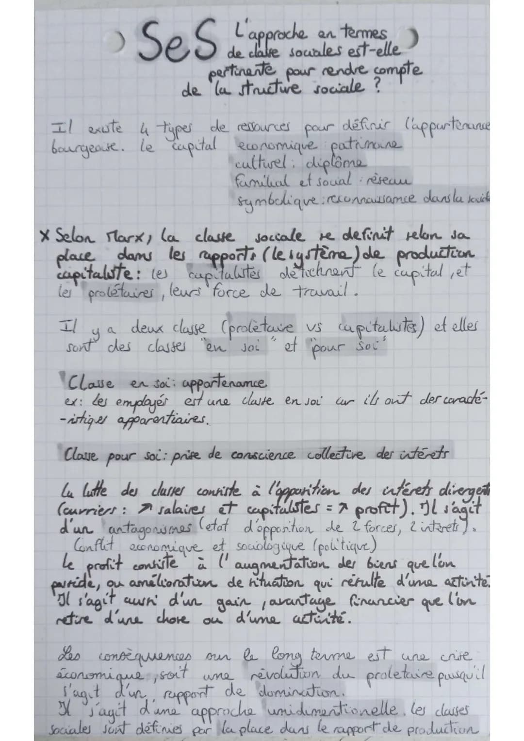 Ses
L'approche
en termes
de clase sociales est-elle
pertinente pour rendre compte
de la structure sociale ?
Il existe 4 types de ressources 