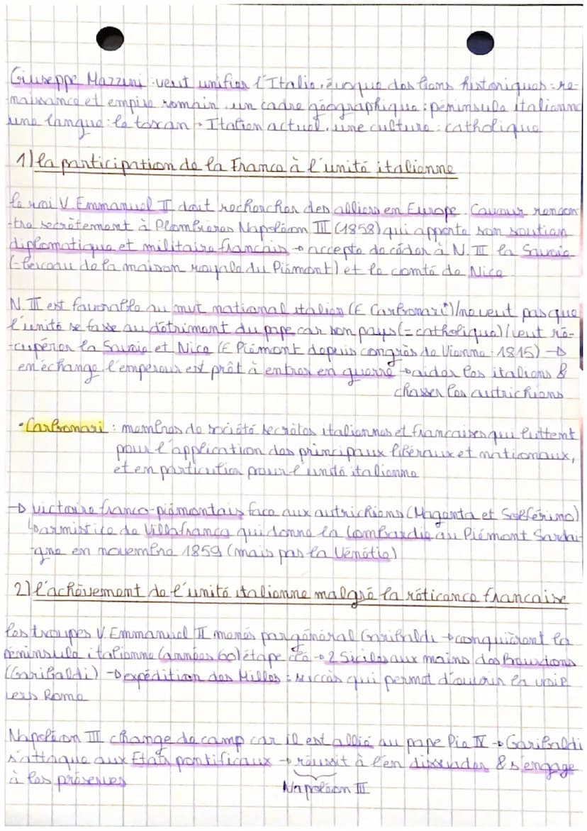 HISTOIRE
la France et la construction de nouveaux
la France:
un rôle de premier plan dans les unificat italienne Ialleman
-s'appuie sur son 