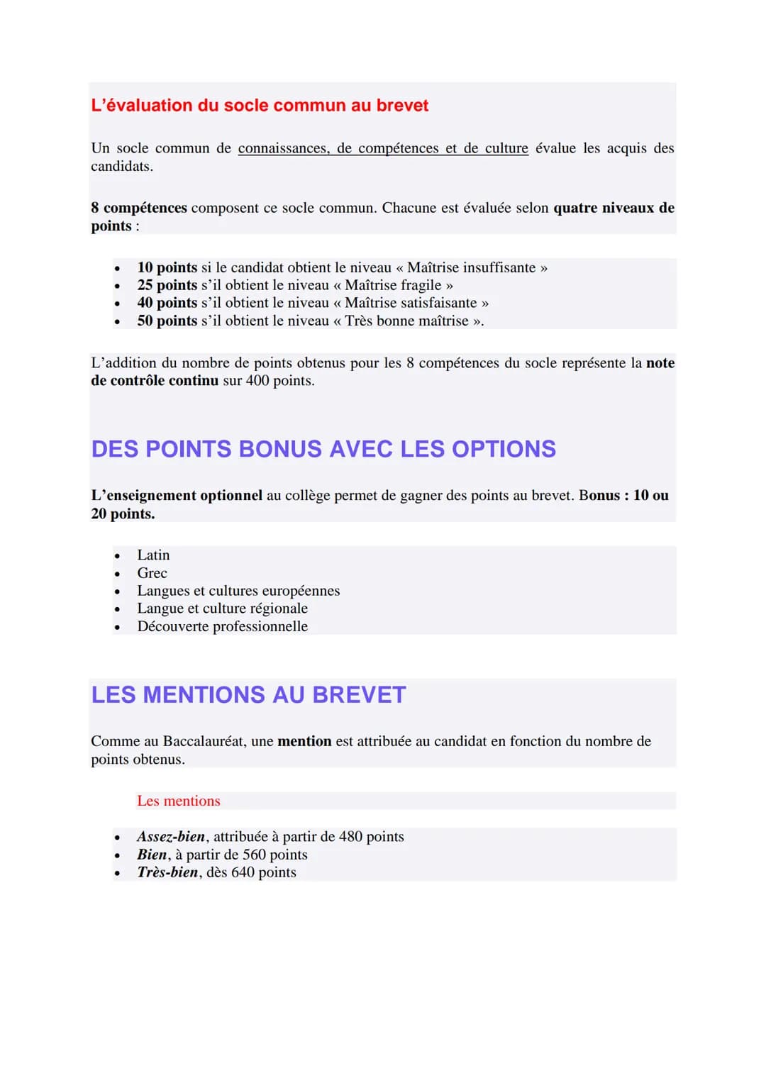 Le diplôme national du Brevet DNB
400 POINTS MINIMUM POUR RÉUSSIR LE BREVET
Le Diplôme National du Brevet (DNB) est évalué en deux parties s