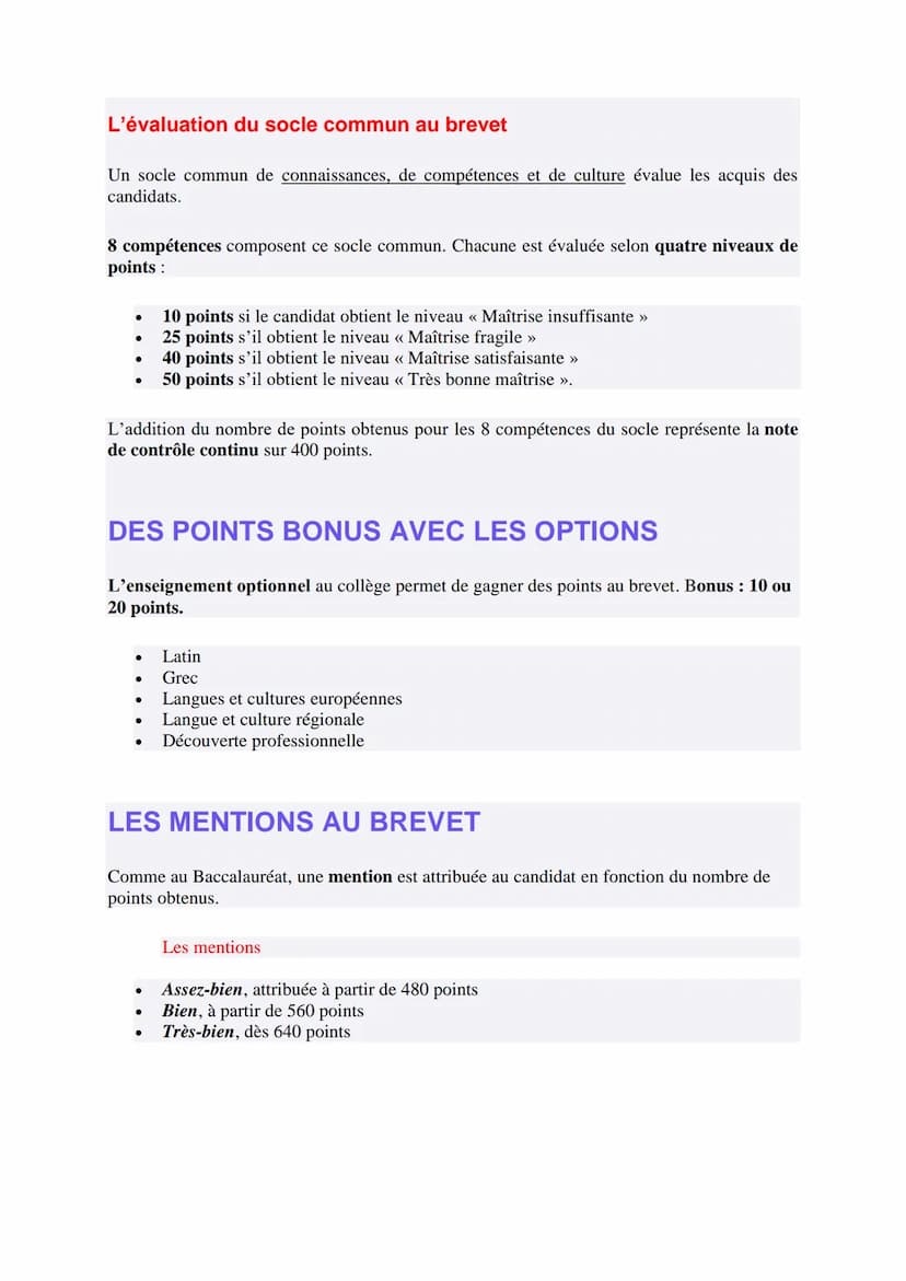 Le diplôme national du Brevet DNB
400 POINTS MINIMUM POUR RÉUSSIR LE BREVET
Le Diplôme National du Brevet (DNB) est évalué en deux parties s
