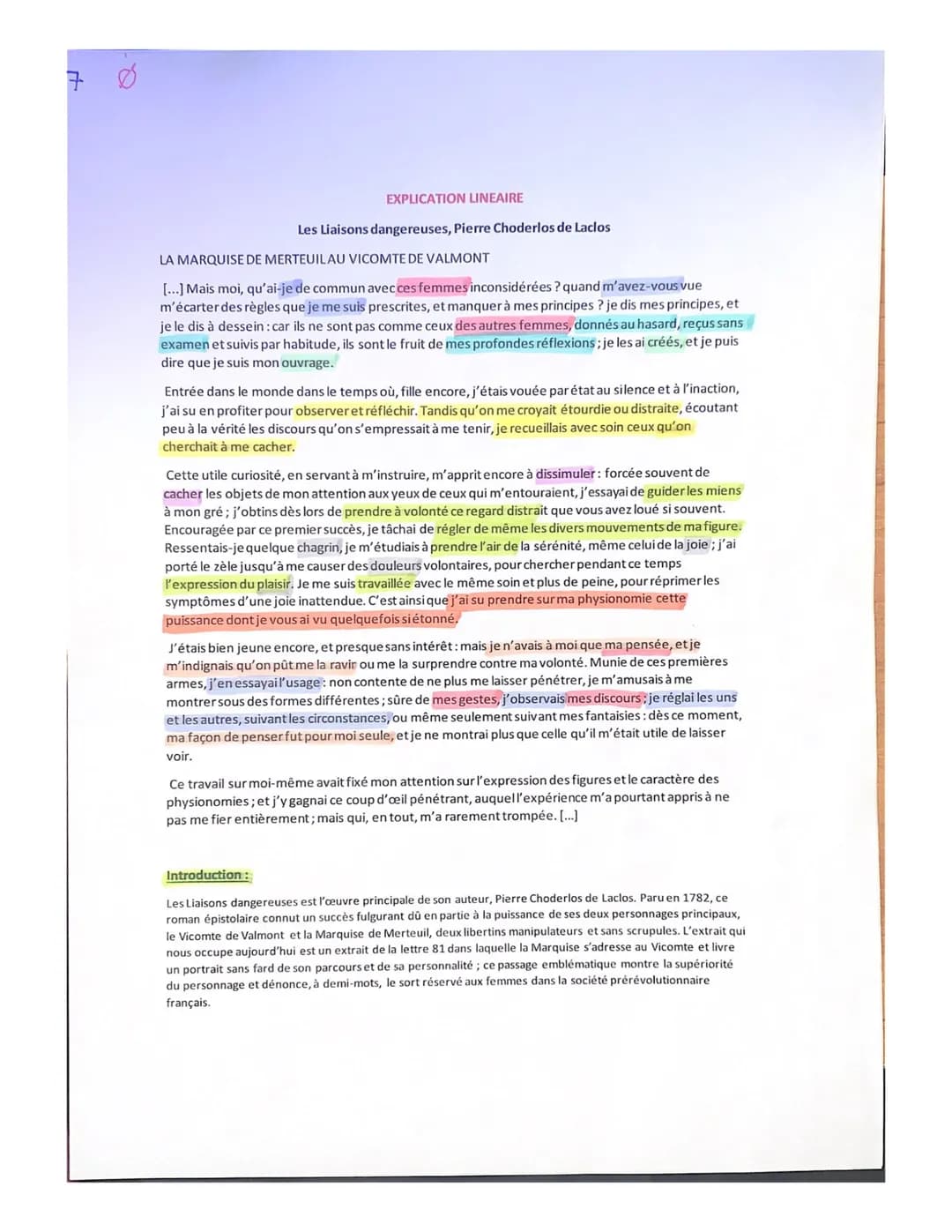 t
a
EXPLICATION LINEAIRE
Les Liaisons dangereuses, Pierre Choderlos de Laclos
LA MARQUISE DE MERTEUILAU VICOMTE DE VALMONT
[...] Mais moi, q