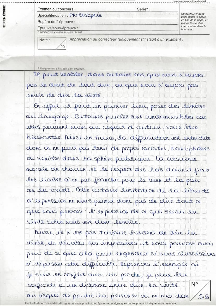 NE RIEN ÉCRIRE
Examen ou concours :
Spécialité/option : Philosophie
Repère de l'épreuve :
Épreuve/sous-épreuve :
(Préciser, s'il y a lieu, l