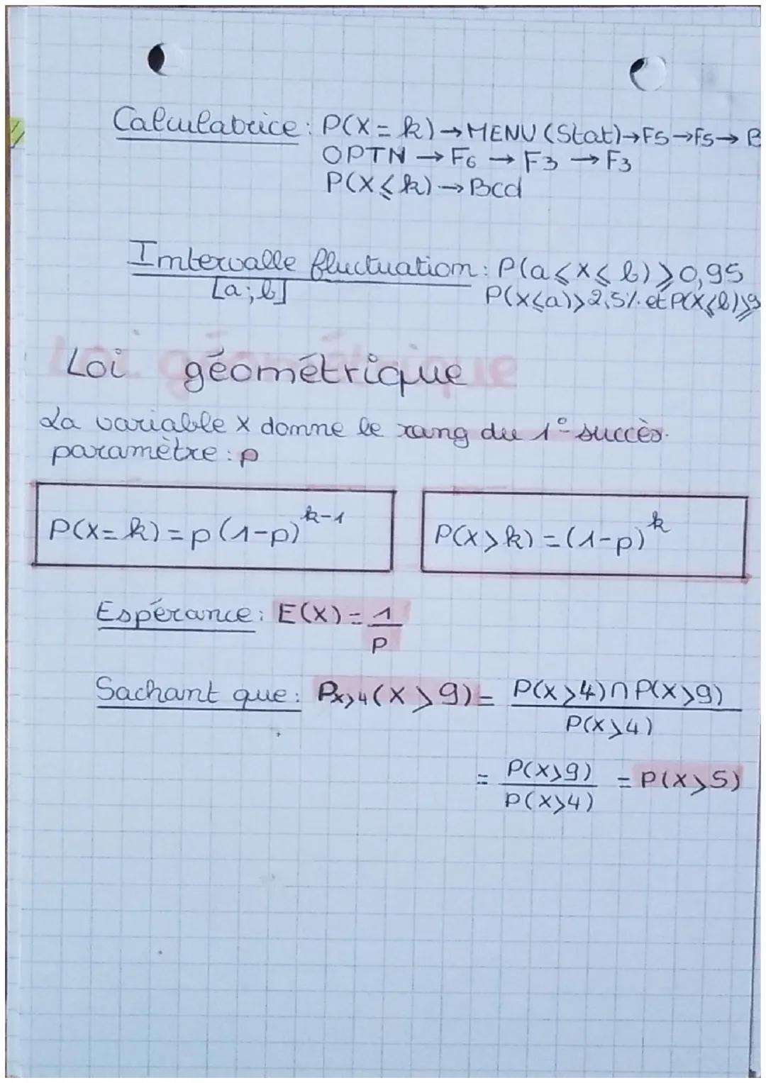 Loi discrète
et probabilité 1/1

Schema de Bernowilli

-Probabilité Succès: P(S) = p
-Probabilité Echec: P(5) = 1-p

Epreuves répétées de fa