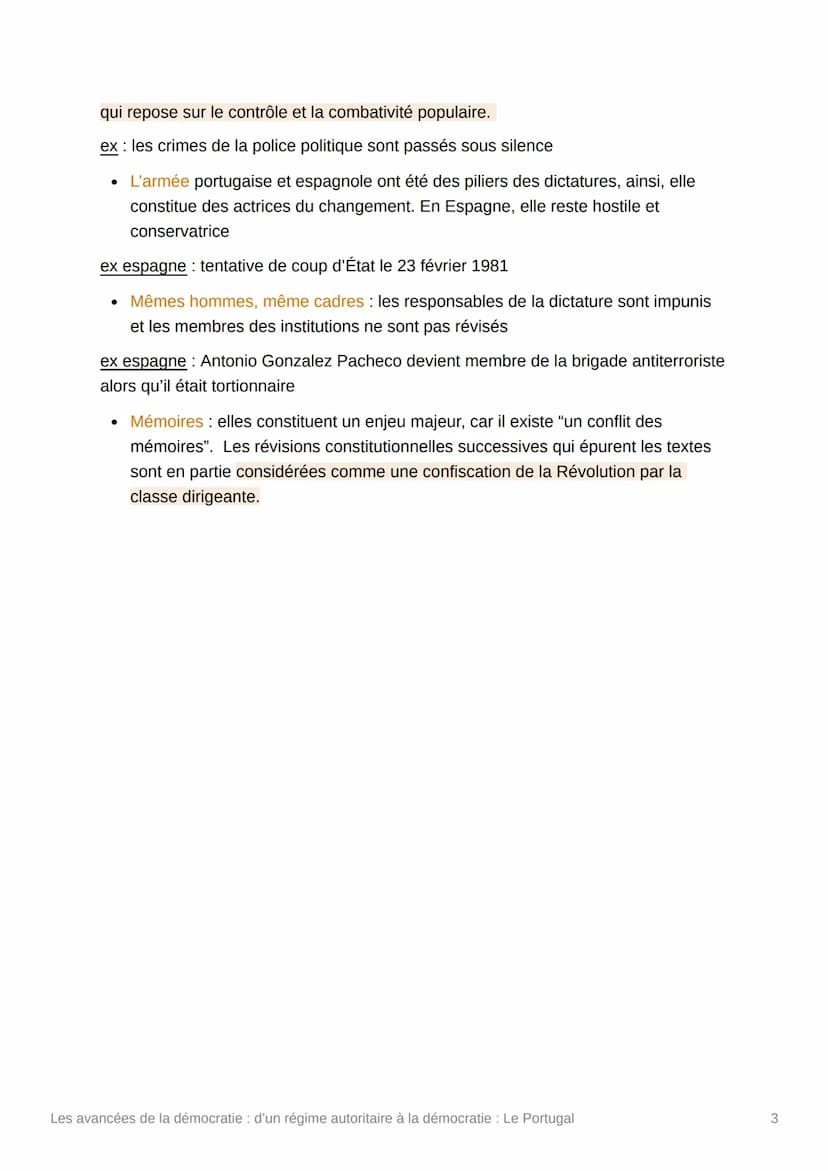 Les avancées de la démocratie :
d'un régime autoritaire à la
démocratie: Le Portugal
I - Une transition démocratique pacifique et durable
et