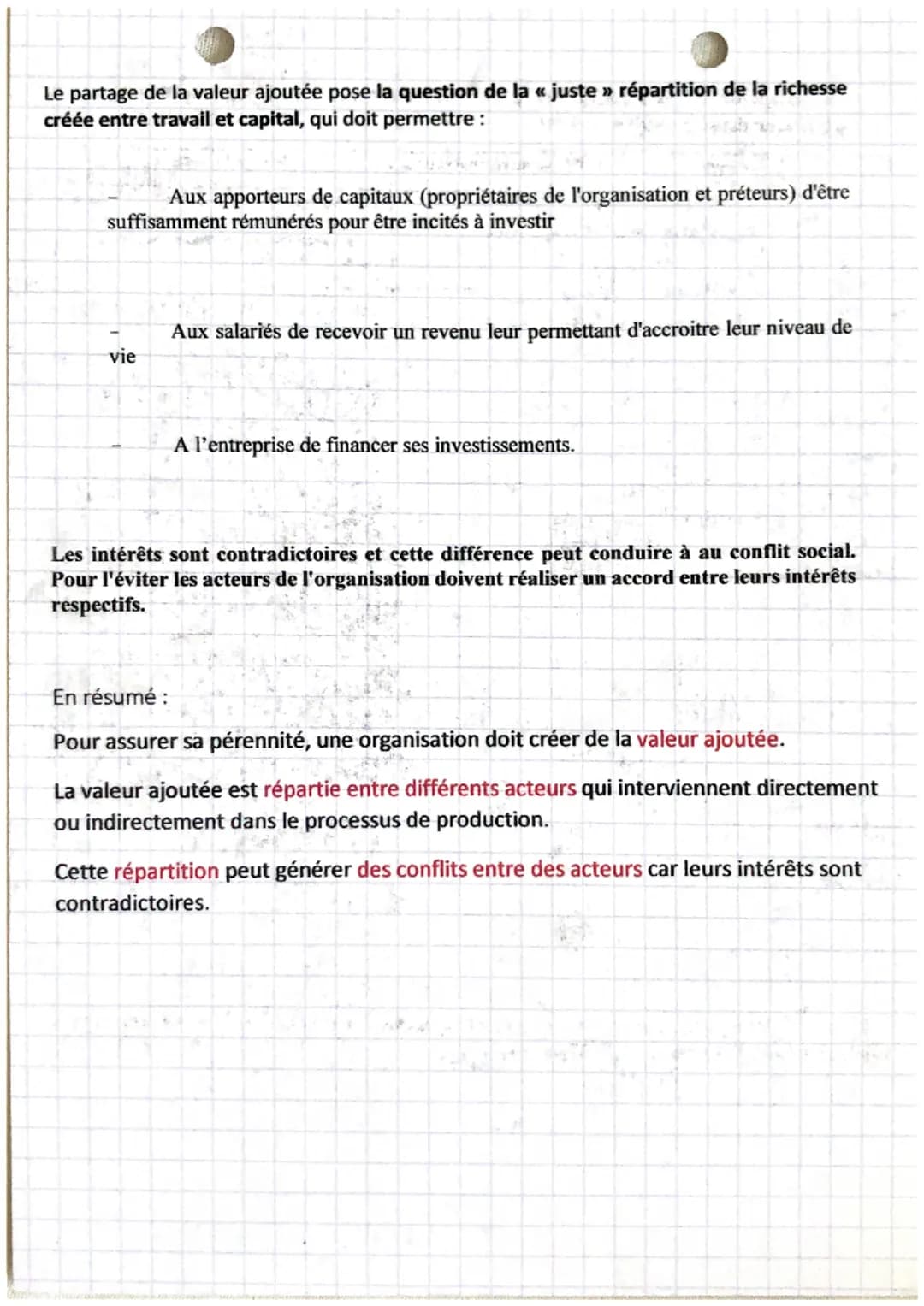 gestion
chapitre
1.
La valeur ajoutée
A. Création de la valeur ajoutée
La valeur ajoutée est la richesse apportée par l'organisation aux mat