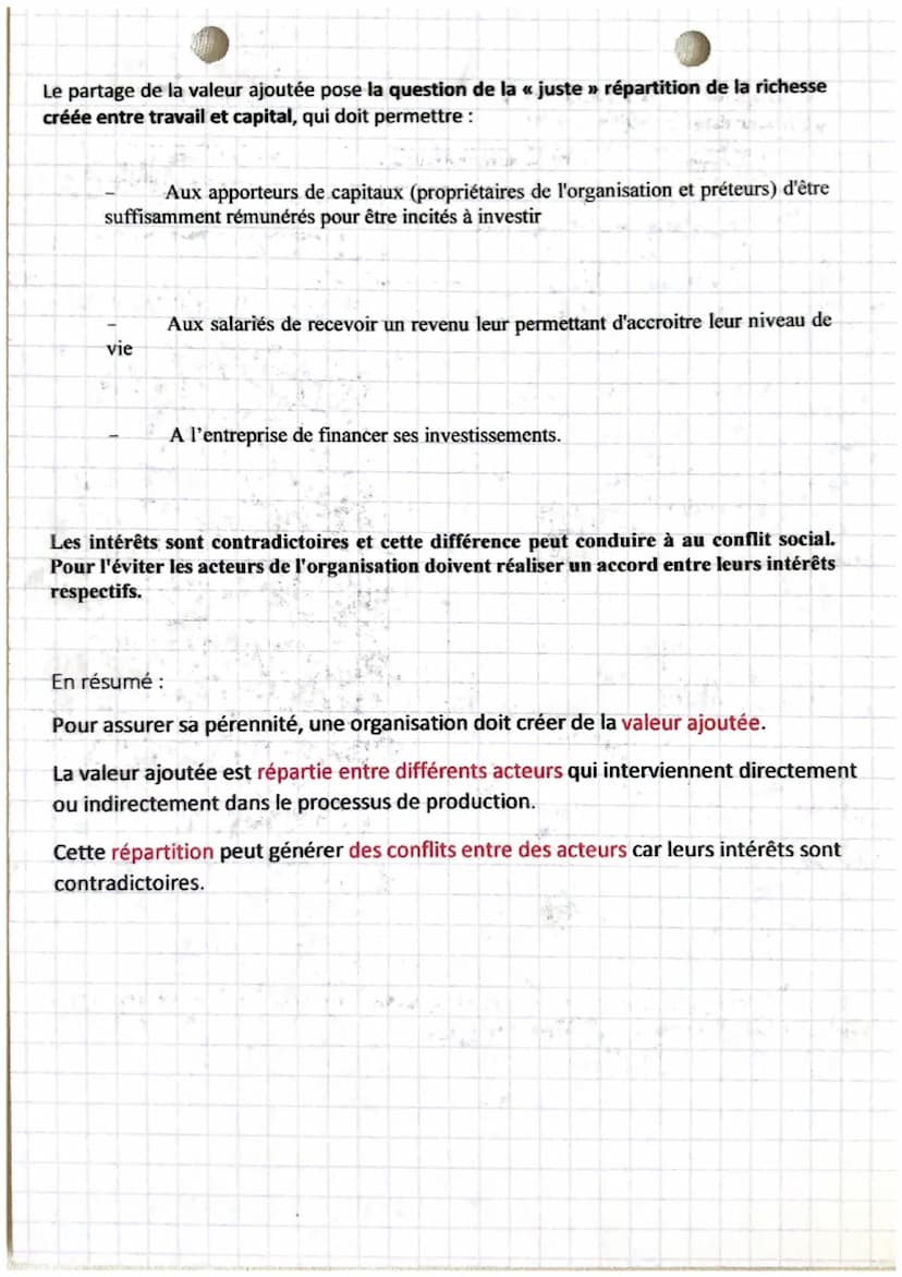 gestion
chapitre
1.
La valeur ajoutée
A. Création de la valeur ajoutée
La valeur ajoutée est la richesse apportée par l'organisation aux mat