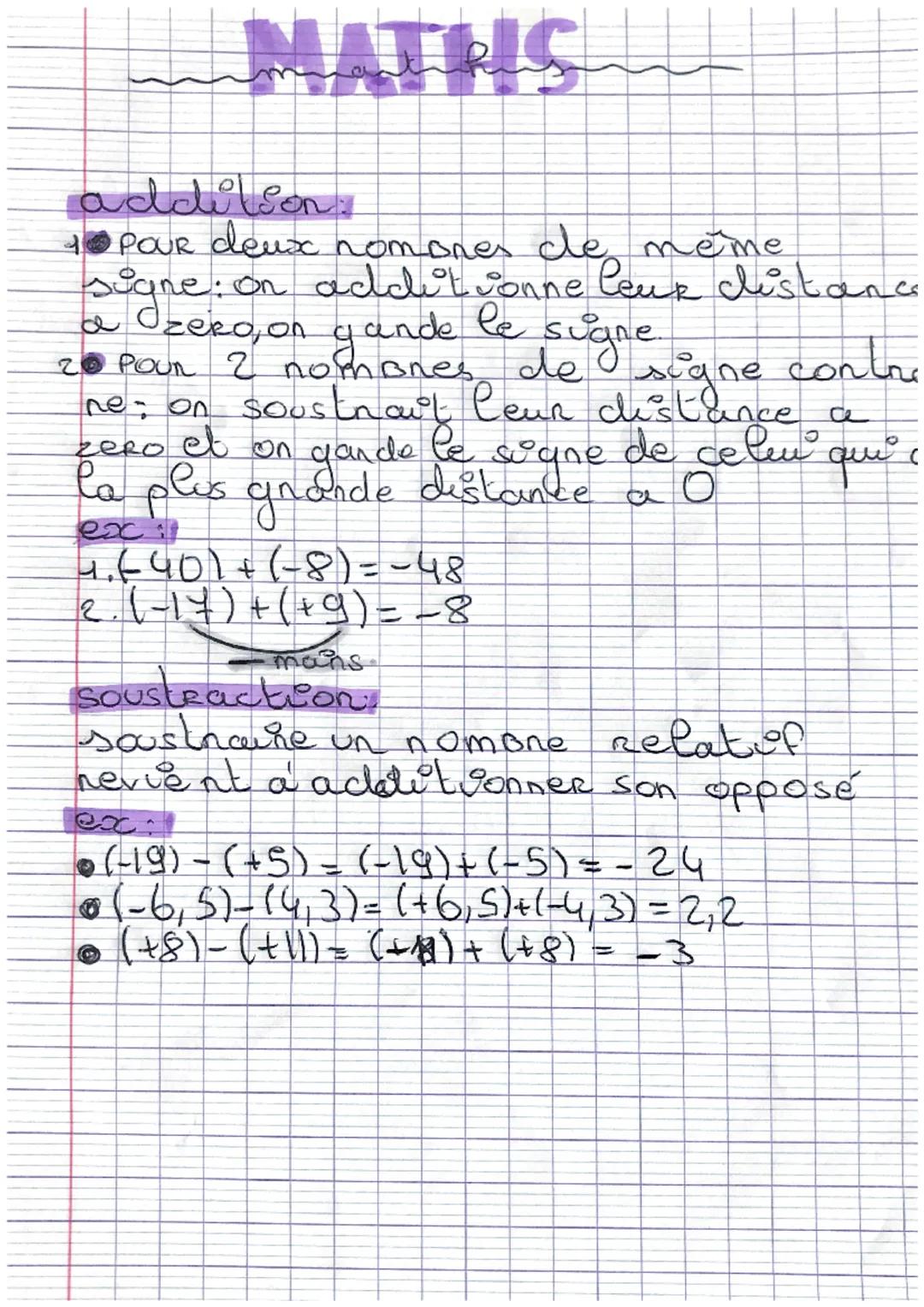  Additions et soustraction de nombre relatif 