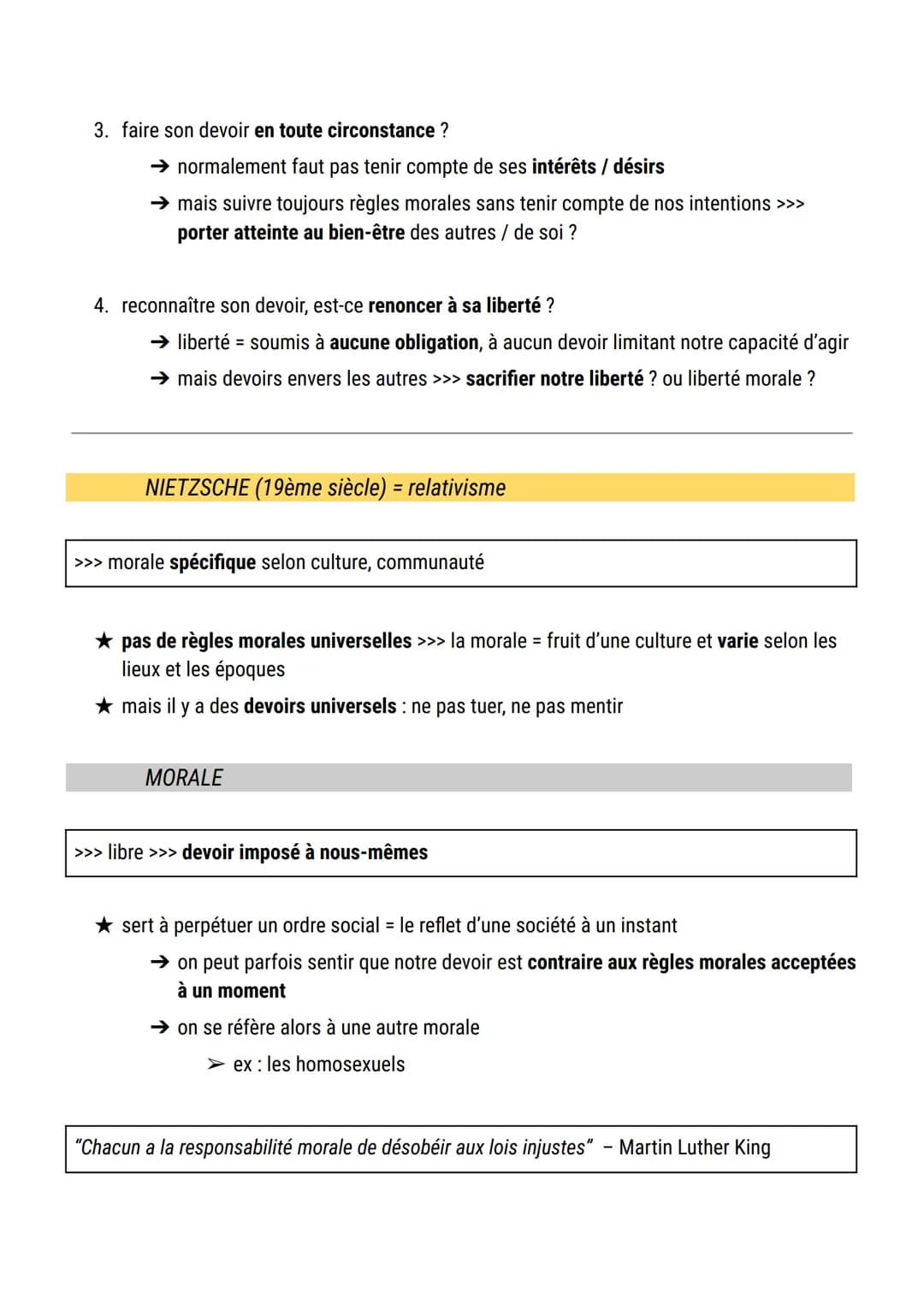 Le devoir
définition : le devoir désigne l'obligation à l'égard de ce qu'il faut faire ( = obligation à se
conformer à ce qu'une société con