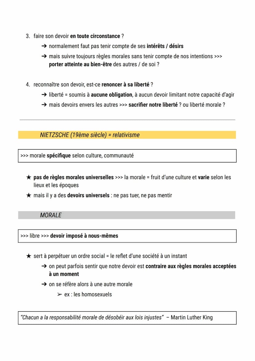 Le devoir
définition : le devoir désigne l'obligation à l'égard de ce qu'il faut faire ( = obligation à se
conformer à ce qu'une société con