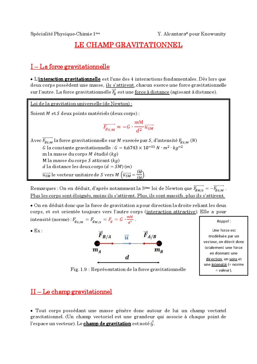 Le Champ Gravitationnel - Formules, Exos Corrigés, et Plus ! (PDF)