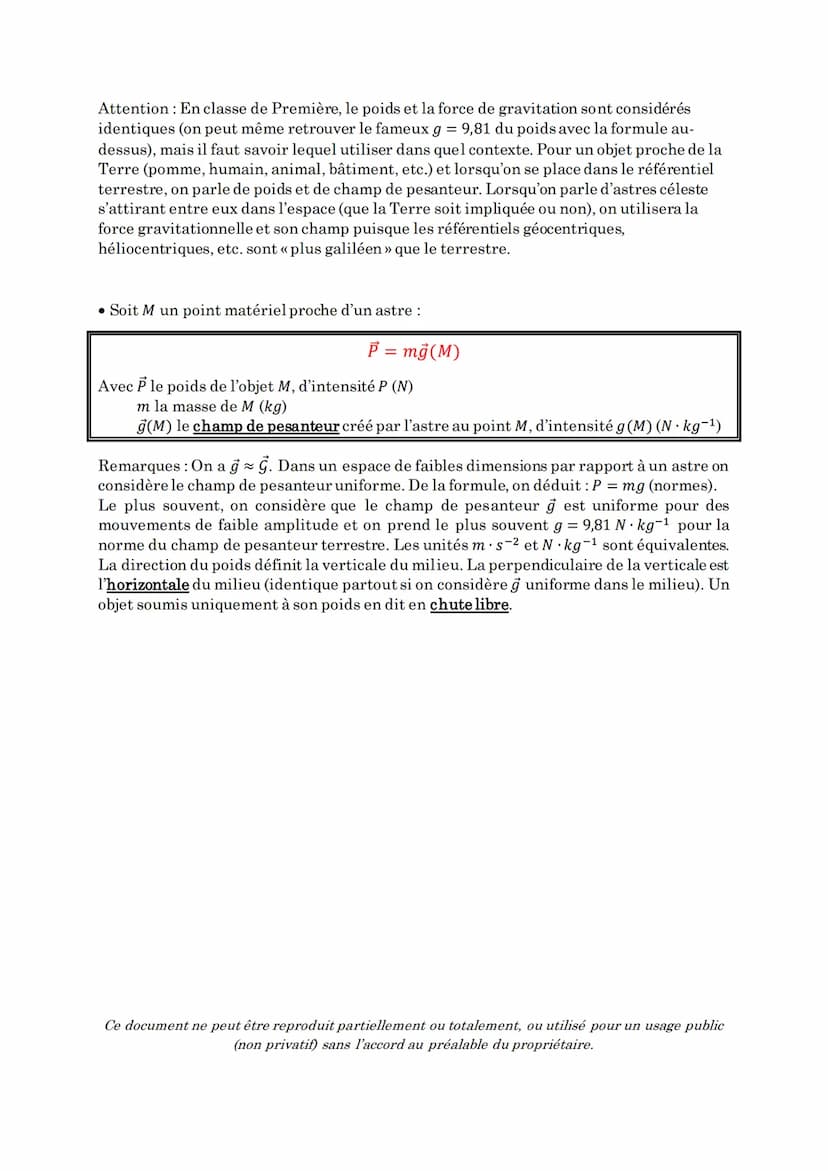 Spécialité Physique-Chimie 1ère
LE CHAMP GRAVITATIONNEL
I- La force gravitationnelle
• L'interaction gravitationnelle est l'une des 4 intera