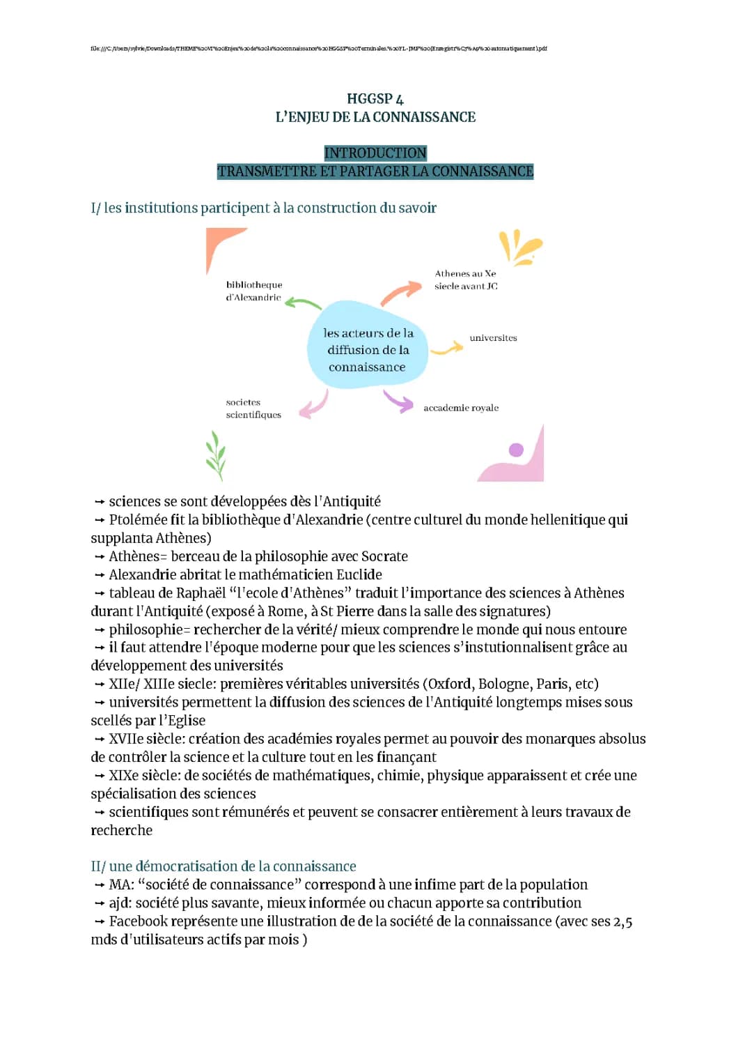 Enjeu de la Connaissance HGGSP Terminale - Fiche de Révision, Cours et Sujets
