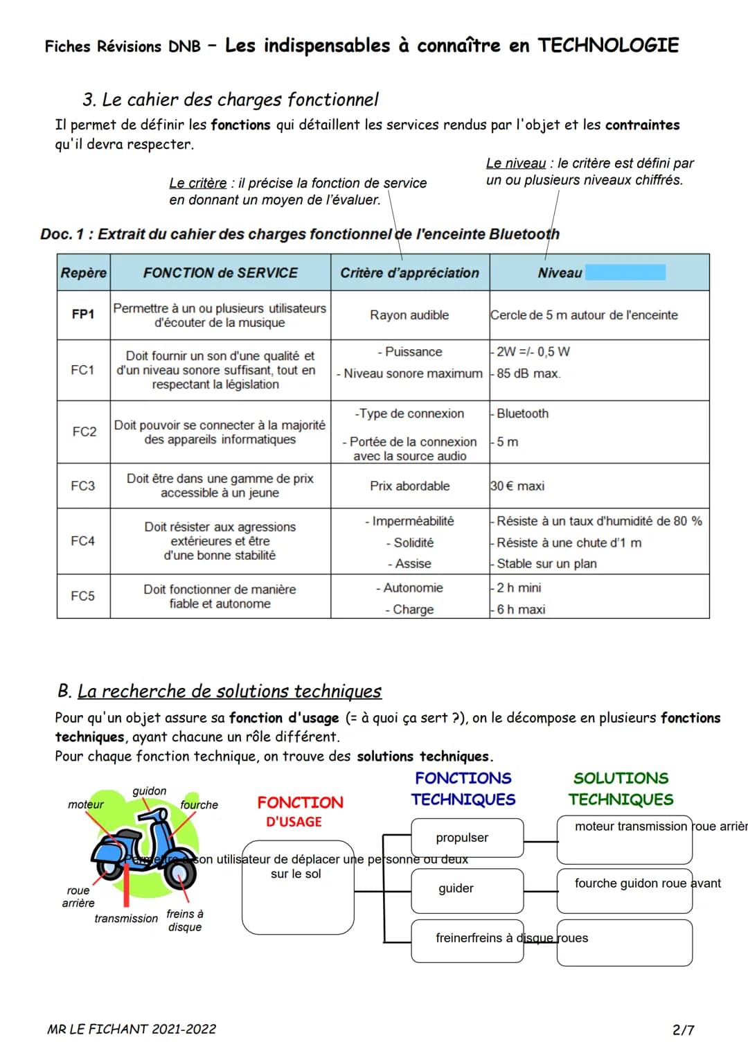 Fiches Révisions DNB Les indispensables à connaître en TECHNOLOGIE
A. L'analyse fonctionnelle
1. Le besoin
Pour définir le besoin auquel doi