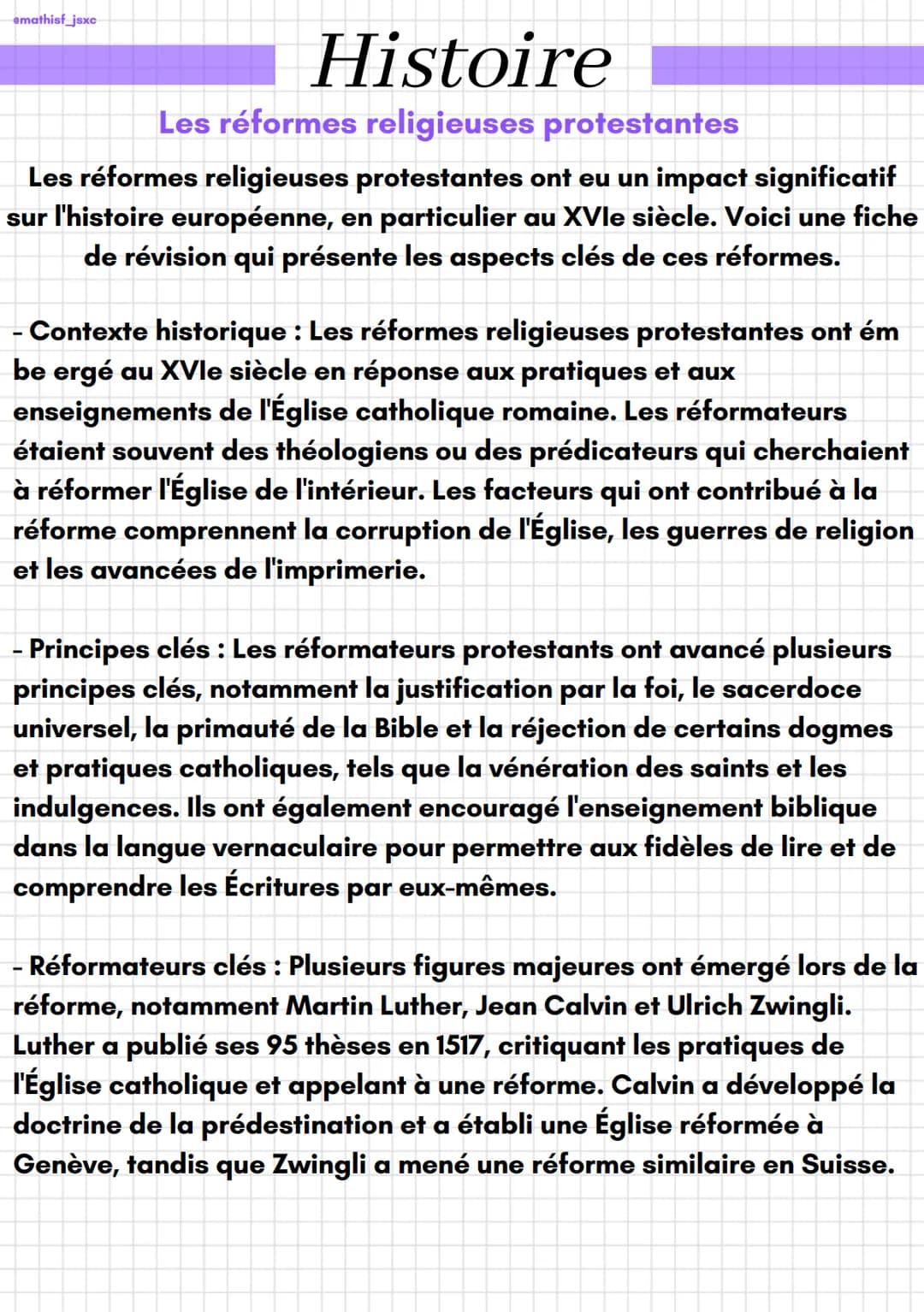 emathisf_jsxc
Histoire
Les réformes religieuses protestantes
Les réformes religieuses protestantes ont eu un impact significatif
sur l'histo