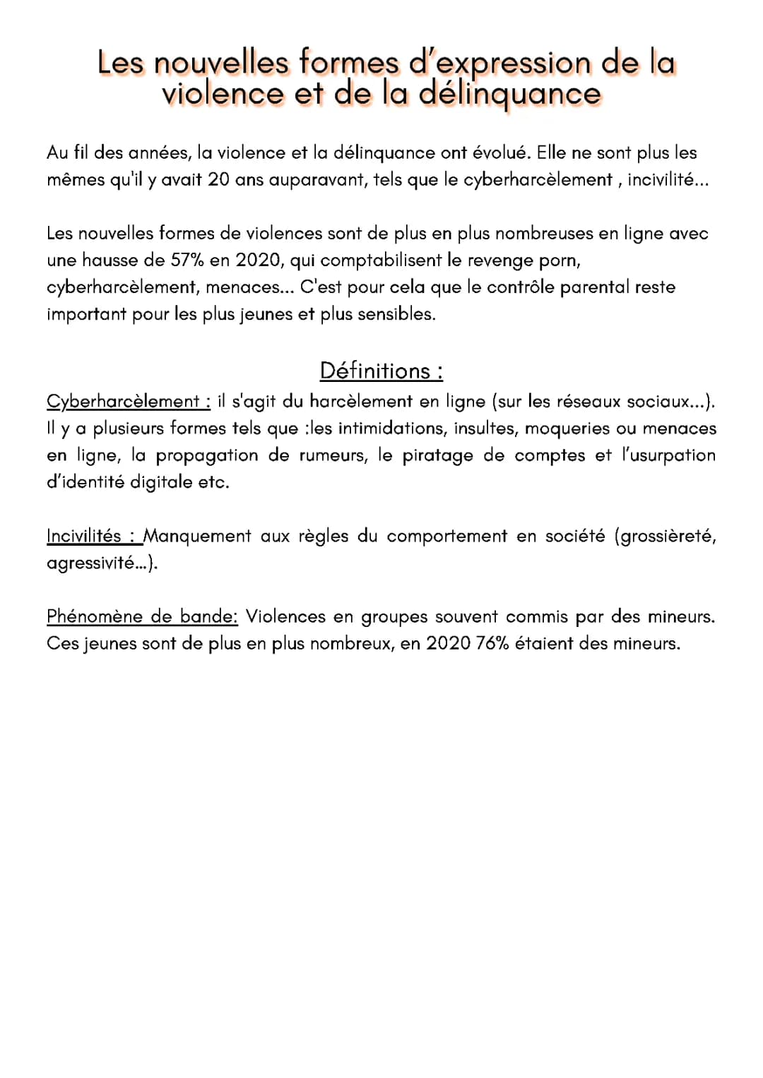Les nouvelles formes d'expression de la violence et de la délinquance - EMC, Harcèlement et Justice des mineurs