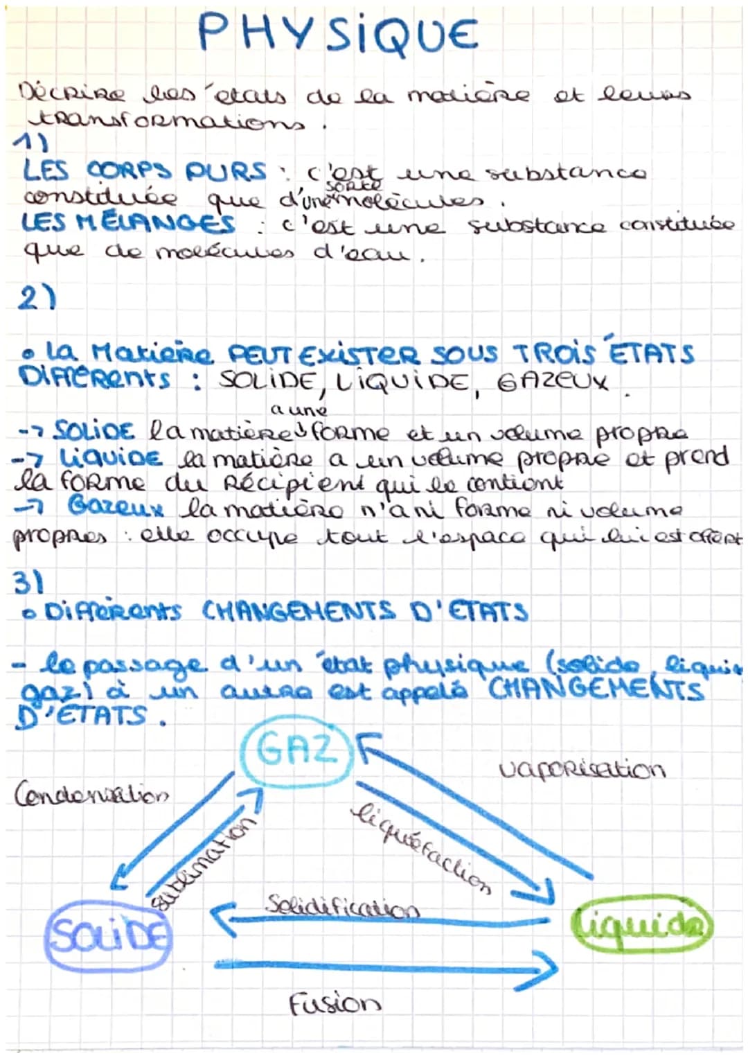 PHYSIQUE
Décrire les états de la matière et leves
transformations
LES CORPS PURS : c'est une substance
constituée que d'une molécules
LES ME