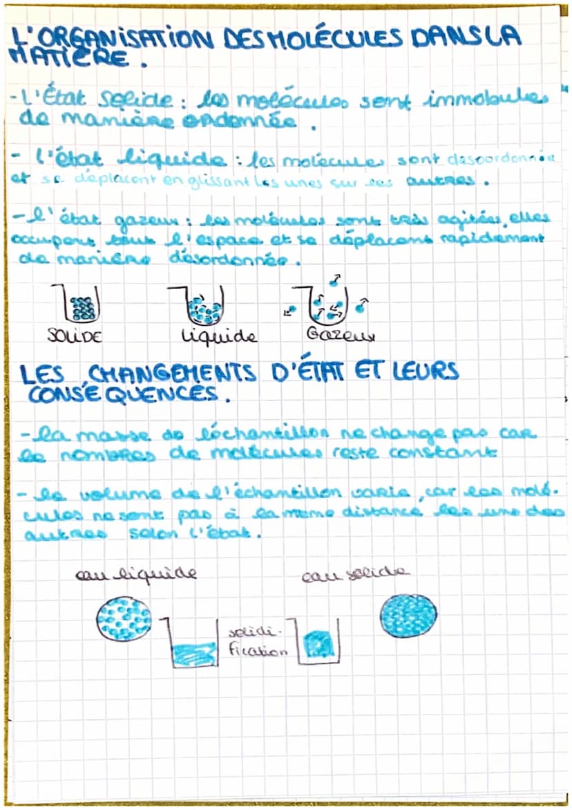 PHYSIQUE
Décrire les états de la matière et leves
transformations
LES CORPS PURS : c'est une substance
constituée que d'une molécules
LES ME