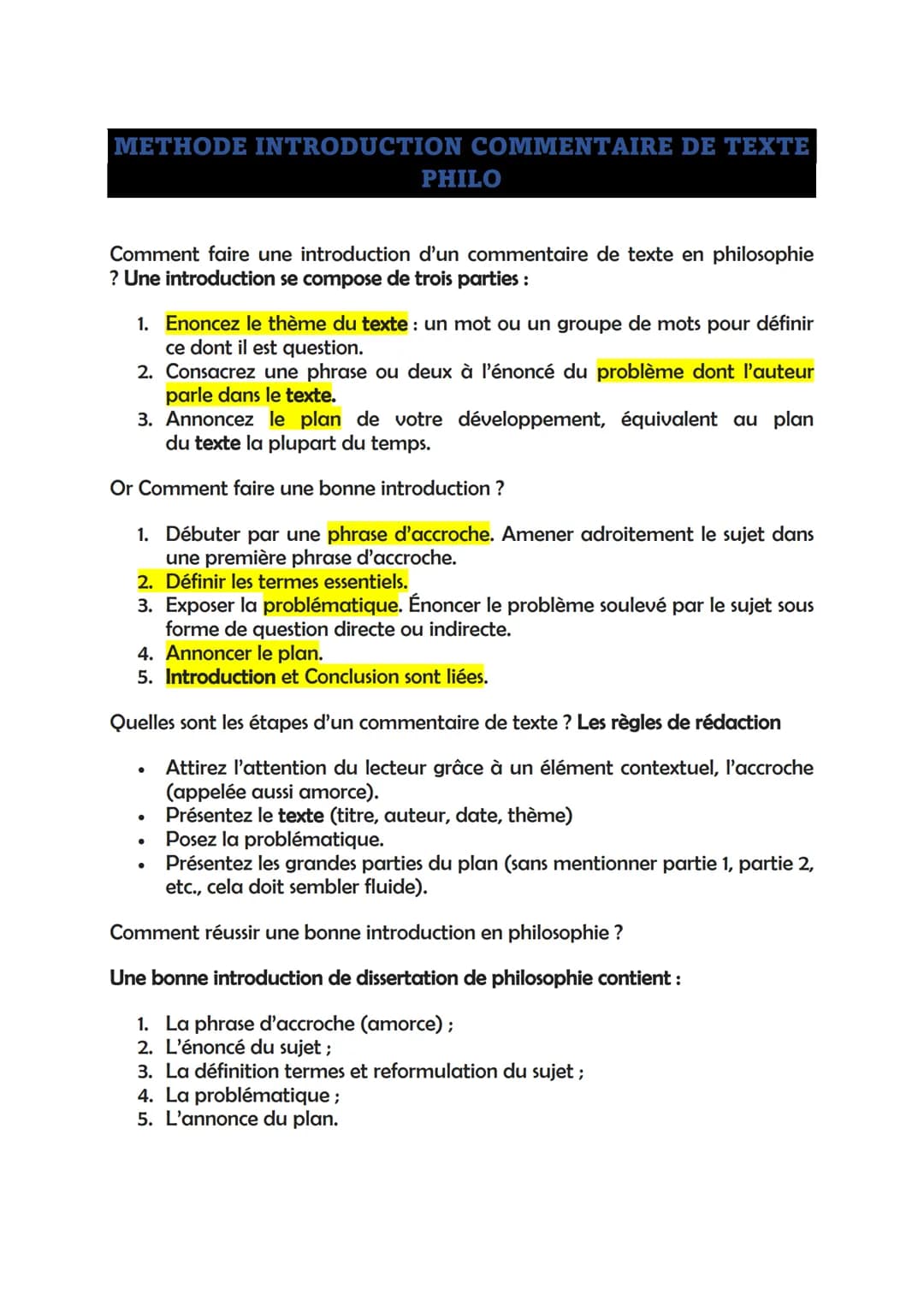 METHODE INTRODUCTION COMMENTAIRE DE TEXTE
Comment faire une introduction d'un commentaire de texte en philosophie
? Une introduction se comp