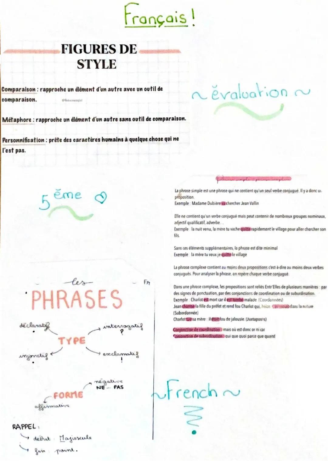 Les figures de style et les phrases simples/complexes PDF - Exercices et exemples