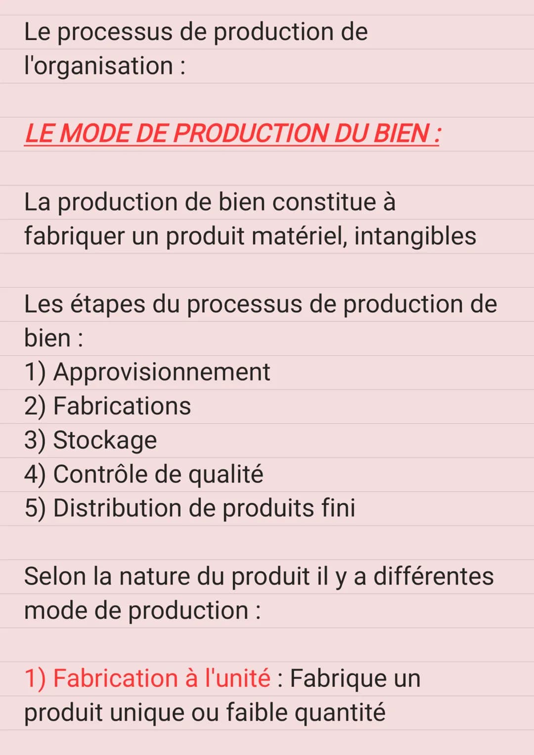 Le processus
l'organisation
de production de
:
LE MODE DE PRODUCTION DU BIEN :
La production de bien constitue à
fabriquer un produit matéri