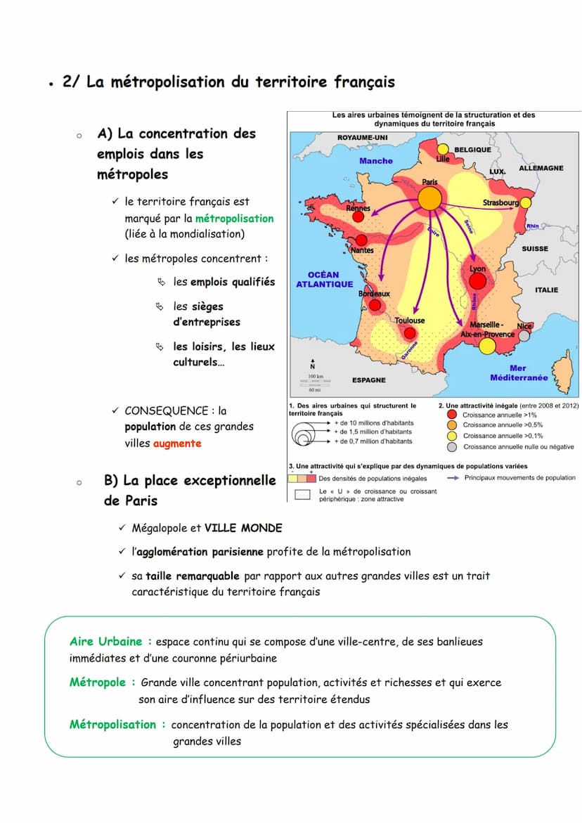 GEO1
1/ La croissance des villes sur le territoire français
O
LES AIRES URBAINES EN FRANCE
O
A) Une forte croissance urbaine
✓ depuis les an