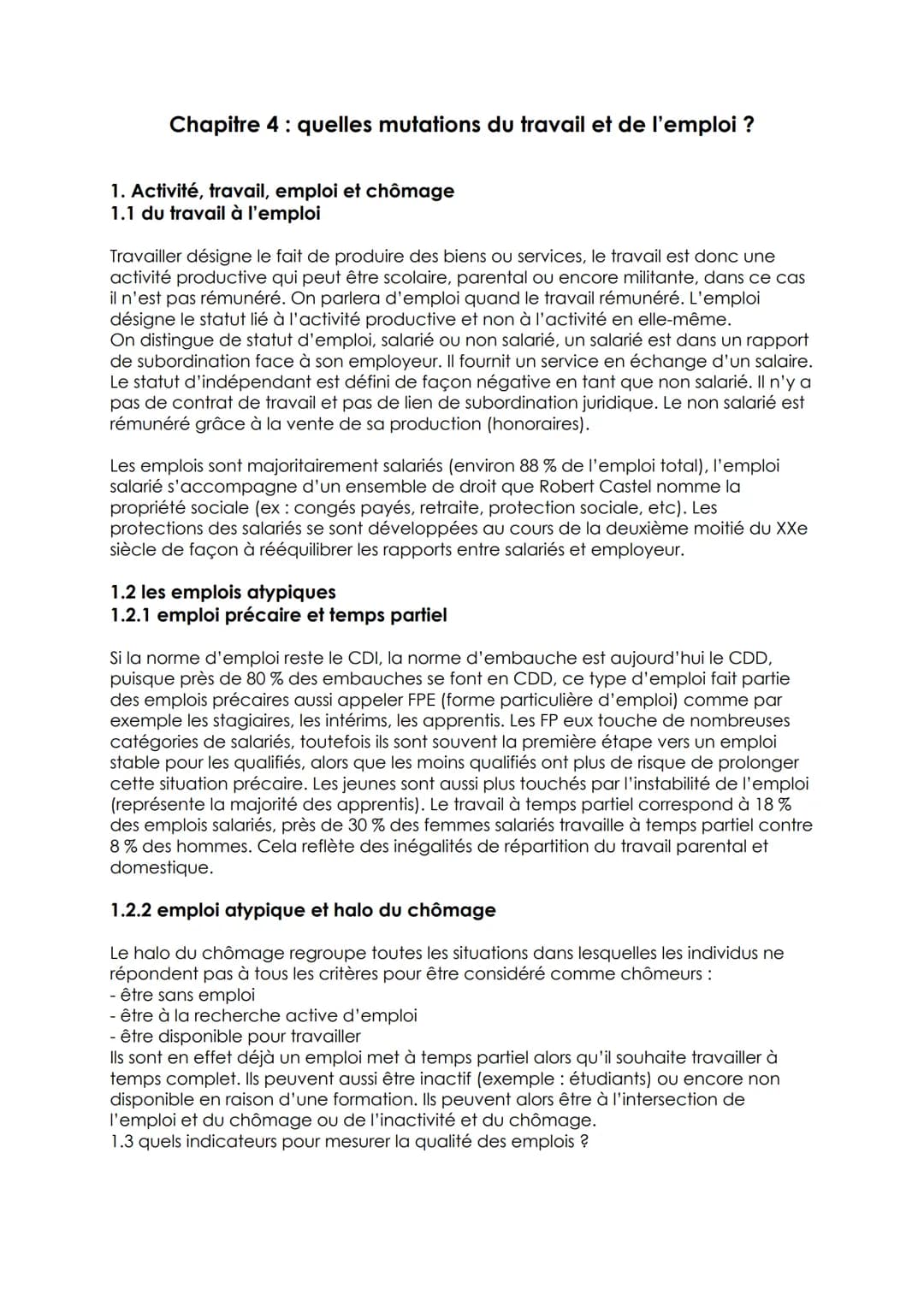 Chapitre 4 : quelles mutations du travail et de l'emploi ?
1. Activité, travail, emploi et chômage
1.1 du travail à l'emploi
Travailler dési