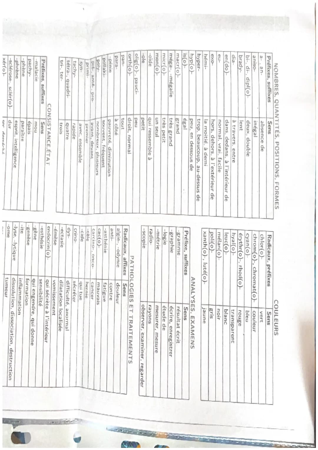 TERMINOLOGIE
Radicaux, préfixes et suffixes
ORGANISATION ET FONCTIONNEMENT INTÉGRÉ
Racines
cardi(o)
cary(o)-, nuclé(o)-
cérébr(o)-
cervic(o)