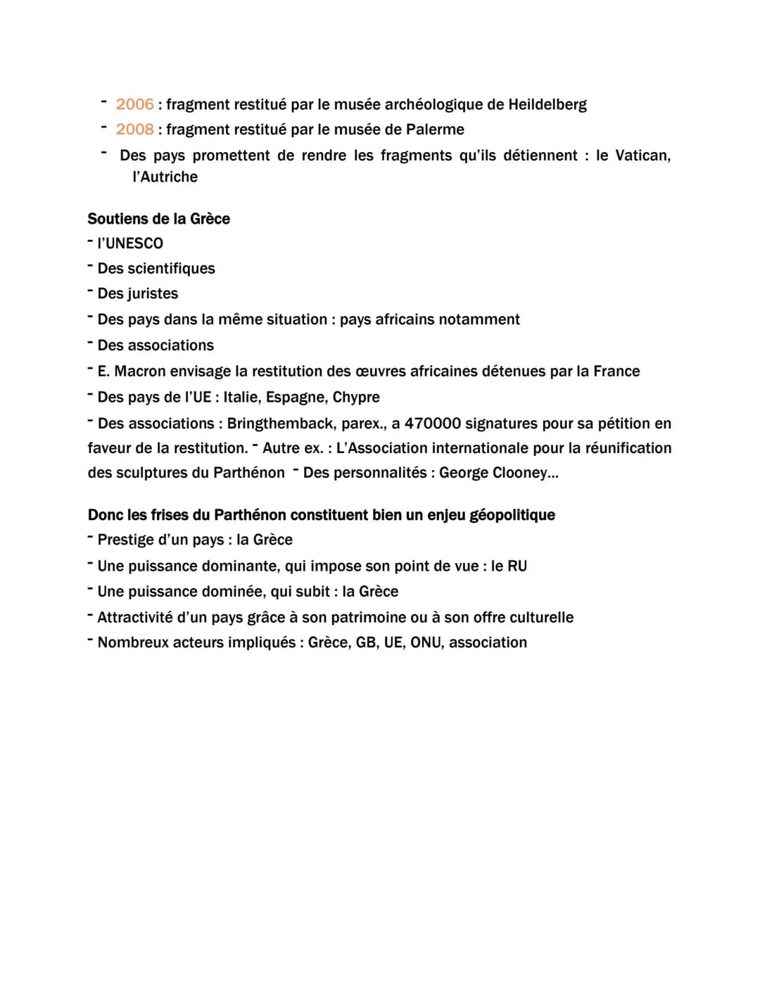 2- Conflits de patrimoine. Les frises du Parthénon depuis le XIXe siècle.
-> Le patrimoine peut générer des conflits. C'est le cas autour de