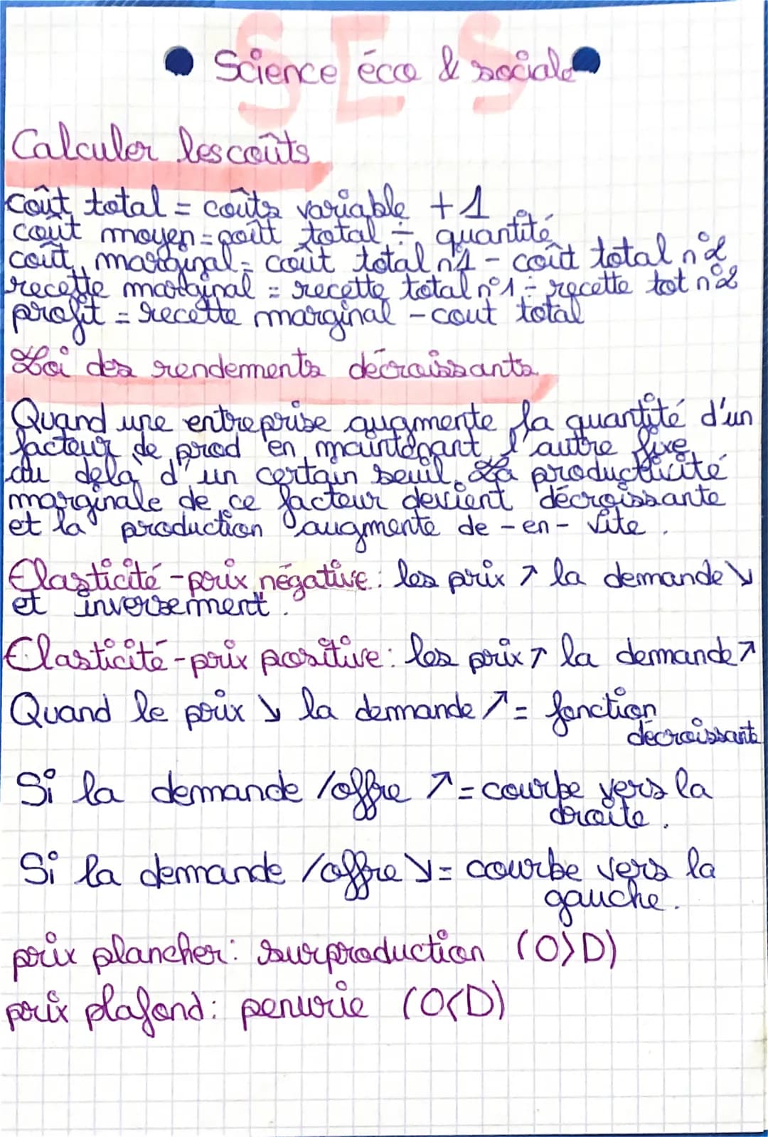 Science éco & sociald
Calculer les coûts
coût total = couts variable +1
cont moyen = poût total = quantité
coût marginal = coût total 14 - c