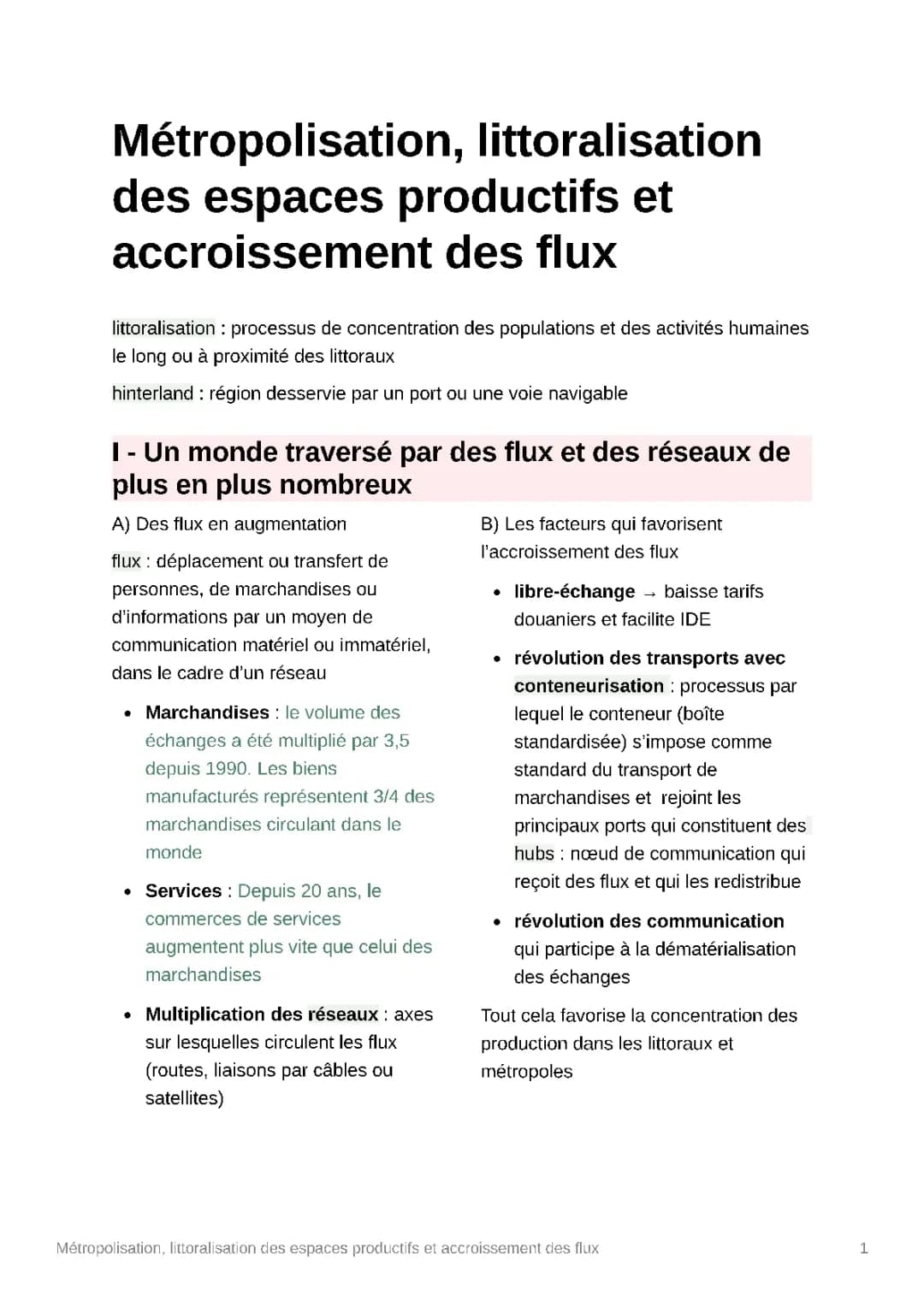 Métropolisation, littoralisation des espaces productifs et accroissement des flux