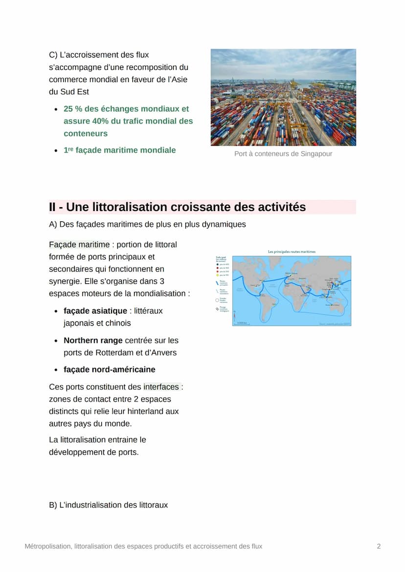 Métropolisation, littoralisation
des espaces productifs et
accroissement des flux
littoralisation processus de concentration des populations