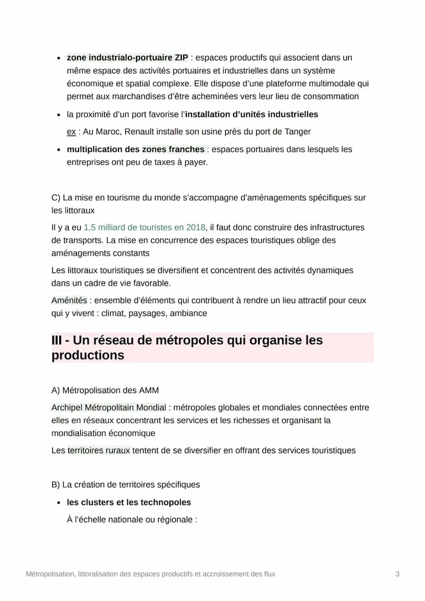 Métropolisation, littoralisation
des espaces productifs et
accroissement des flux
littoralisation processus de concentration des populations