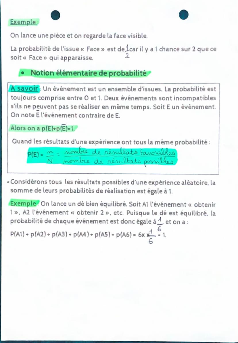 --- OCR Start ---
PROBABILITÉS
Arbre des possibles
A savoir: Les résultats possibles de l'expérience sont appelés issues
de l'expérience. On