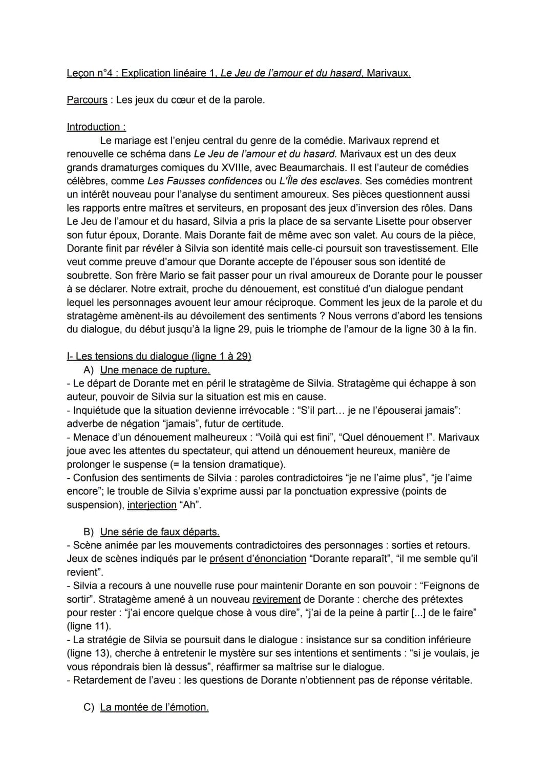 Analyse linéaire "Le Jeu de l'amour et du hasard"
