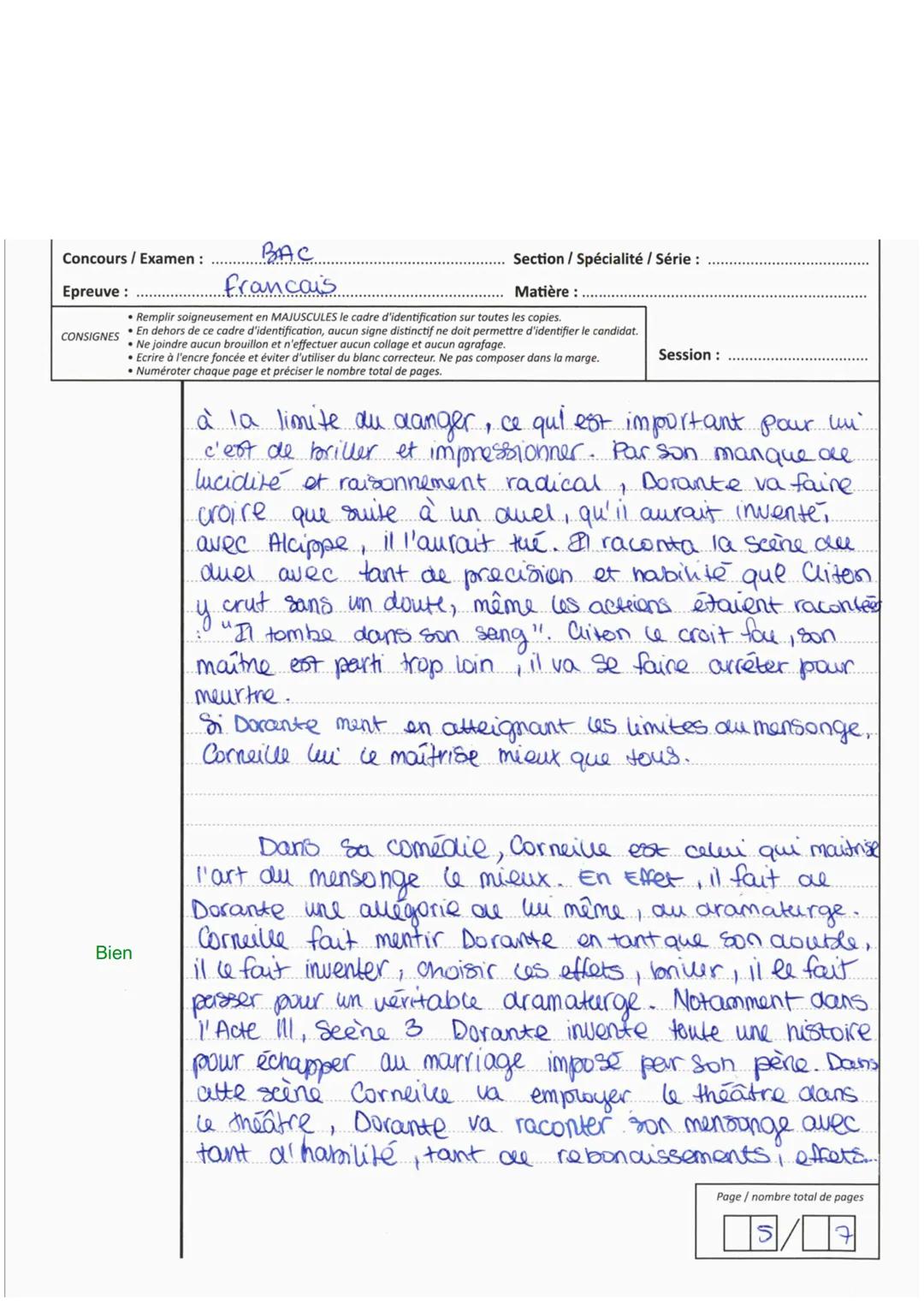 Concours / Examen: BAC
Epreuve: français...
CONSIGNES
Section/ Spécialité / Série:
Matière:
• Remplir soigneusement en MAJUSCULES le cadre d