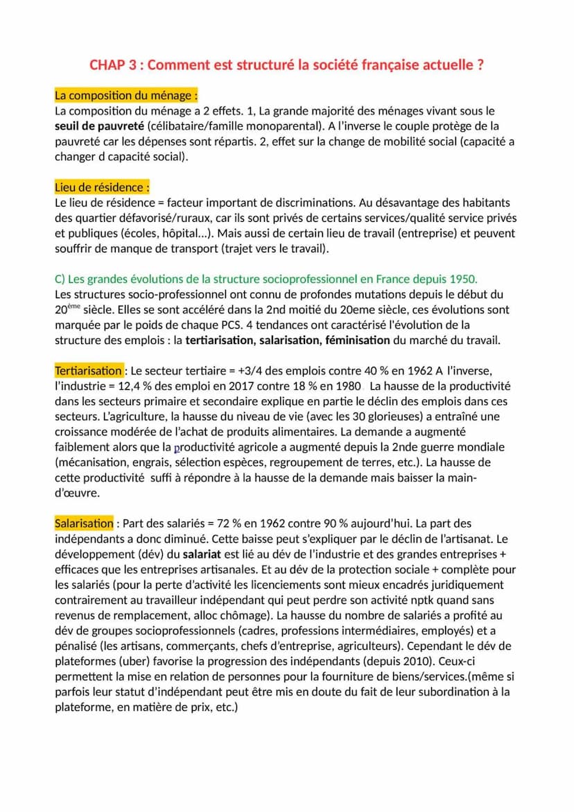 CHAP 3: Comment est structuré la société française actuelle ?
Les inégalités sont fortes et continue d'augmenter du fait de la hausse des re