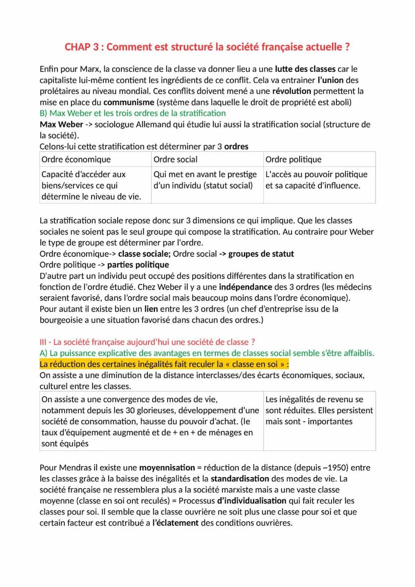 CHAP 3: Comment est structuré la société française actuelle ?
Les inégalités sont fortes et continue d'augmenter du fait de la hausse des re