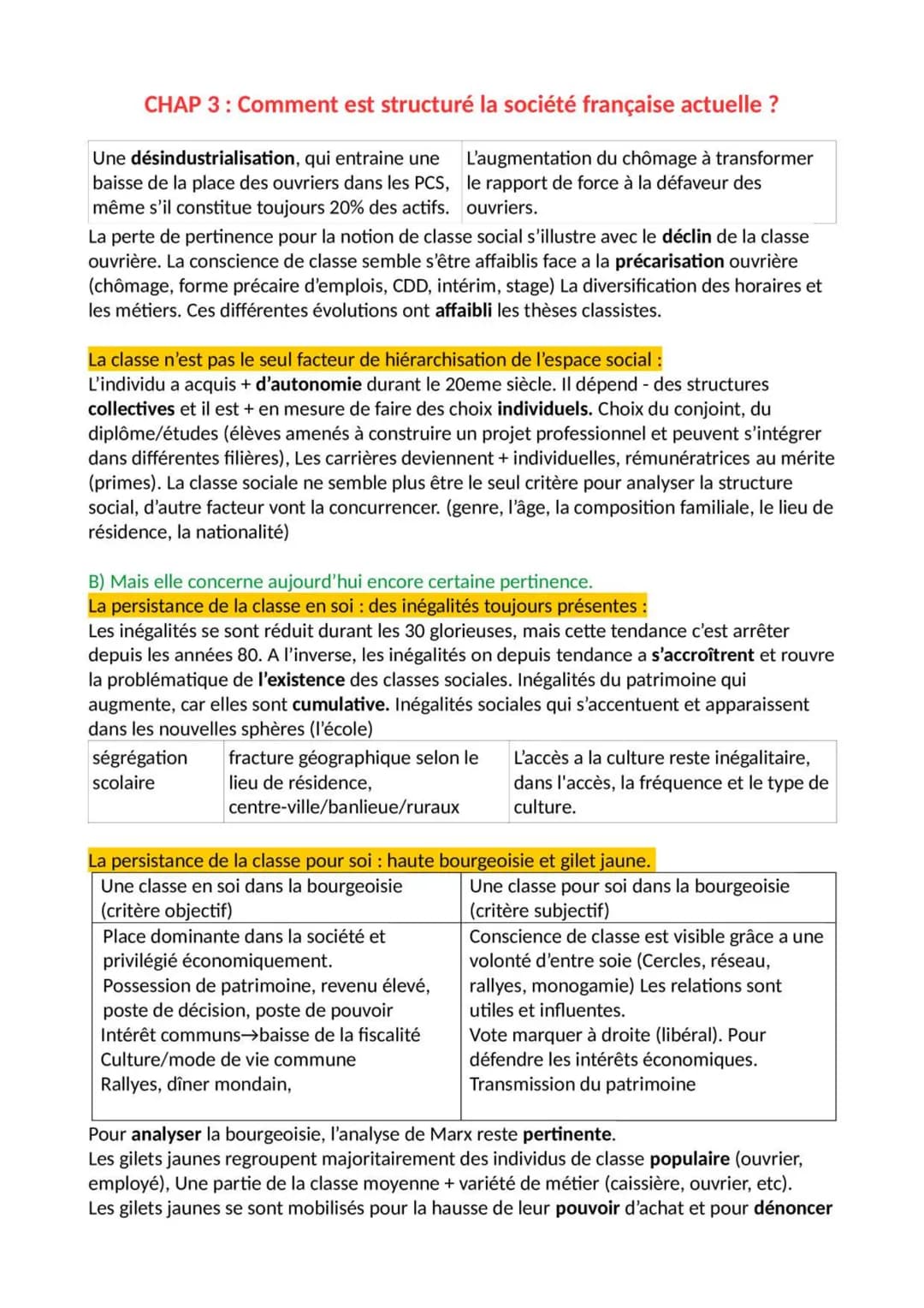 CHAP 3: Comment est structuré la société française actuelle ?
Les inégalités sont fortes et continue d'augmenter du fait de la hausse des re