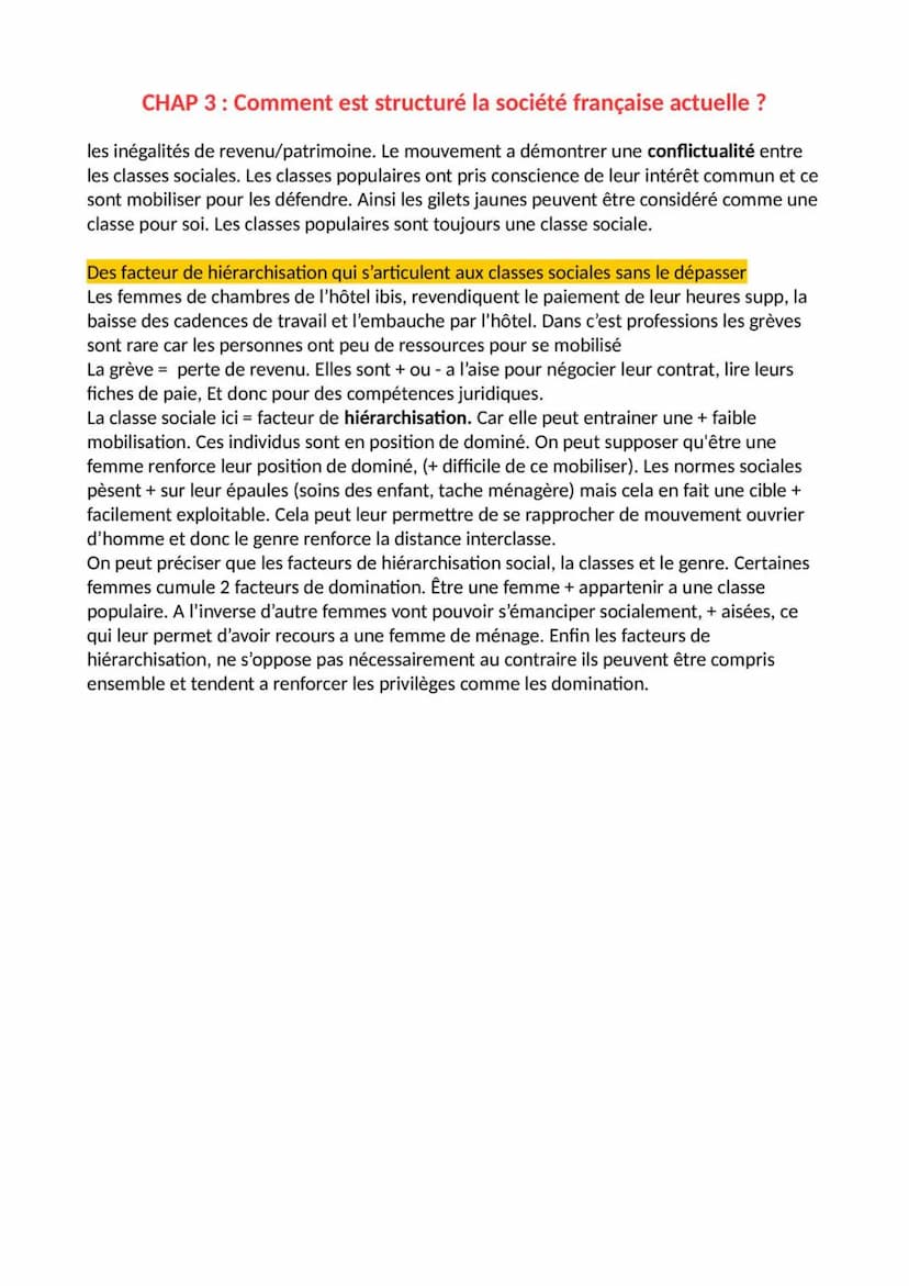 CHAP 3: Comment est structuré la société française actuelle ?
Les inégalités sont fortes et continue d'augmenter du fait de la hausse des re