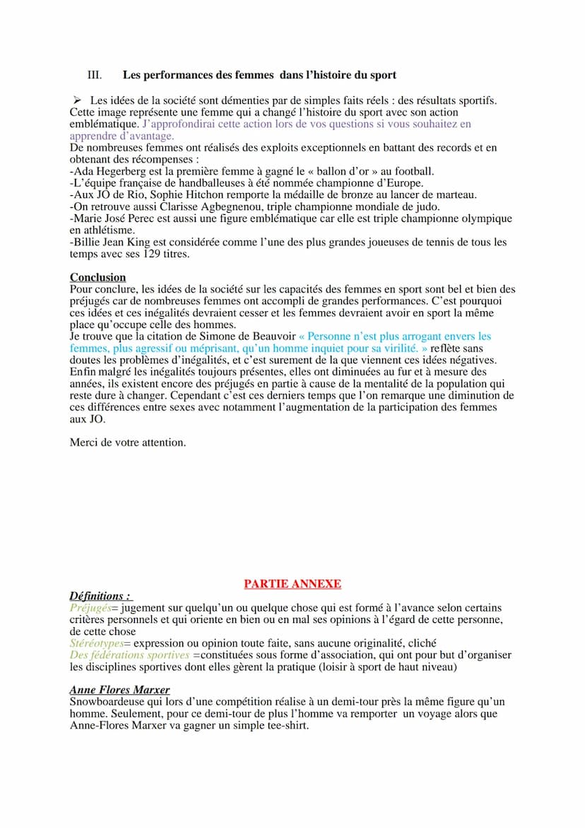 ORAL BREVET
J'ai choisi d'aborder le thème du sexisme dans le milieu du sport suite à un EPI réalisé en
cours j'ai remarqué que des élèves a