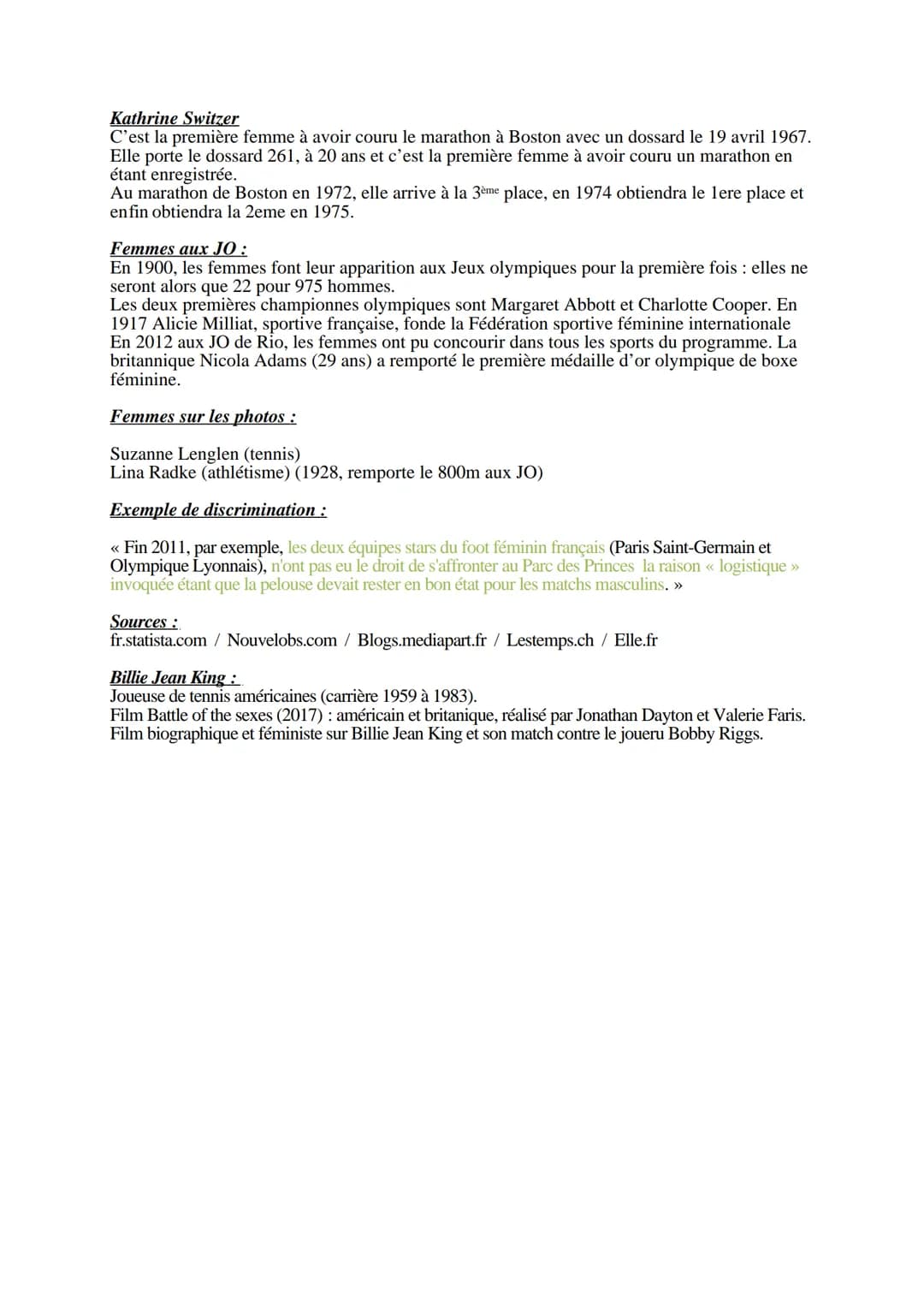 ORAL BREVET
J'ai choisi d'aborder le thème du sexisme dans le milieu du sport suite à un EPI réalisé en
cours j'ai remarqué que des élèves a